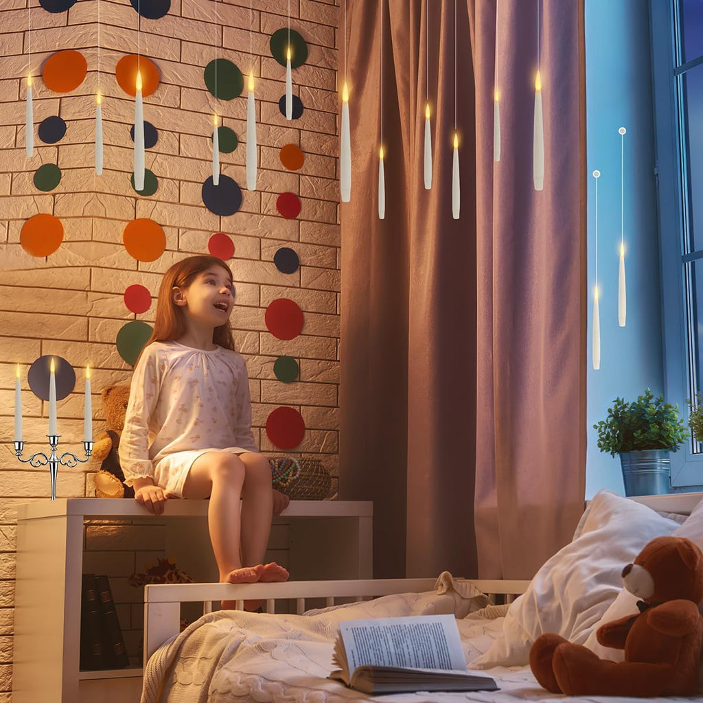 schwebende kerzen schwebende led kerzen, floating candles flackernde,Flammenlose LED Kerze mit Zauberstab Fernbedienung, LED Stabkerzen flammenlose hängende Fensterkerzen