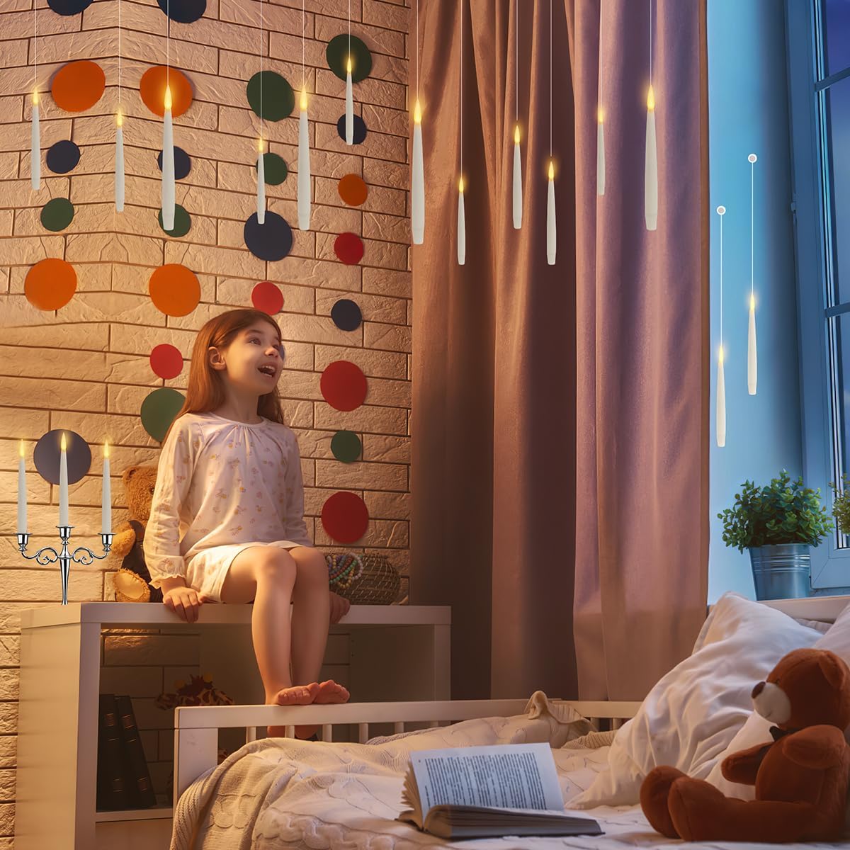 schwebende kerzen schwebende led kerzen, floating candles flackernde,Flammenlose LED Kerze mit Zauberstab Fernbedienung, LED Stabkerzen flammenlose hängende Fensterkerzen