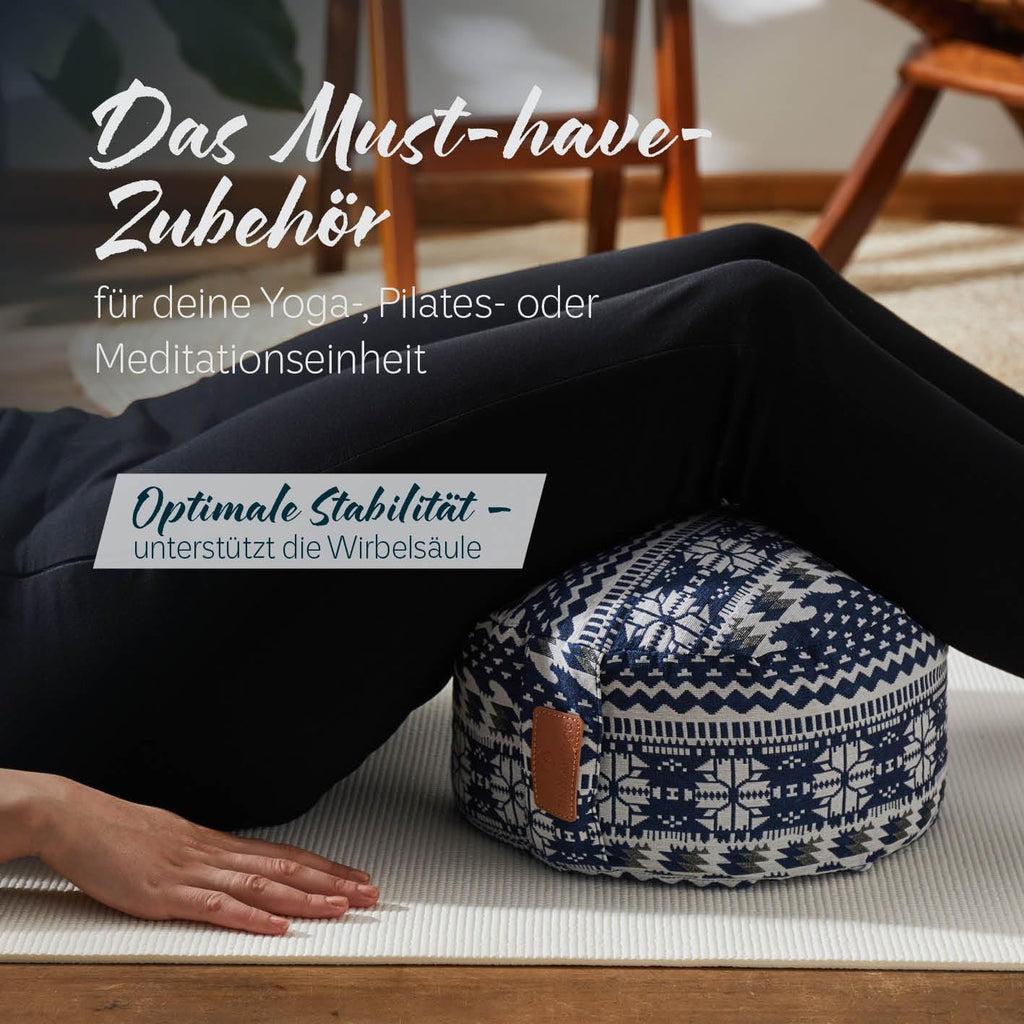 rundes Yogabolster 30cm x 15cm | Waschbarer Bezug |gefüllt mit Bio-Dinkelspelz (KBA) oder Bio-Buchweizenschalen (KBA) | Yoga Kissen für Yin Yoga & Meditation