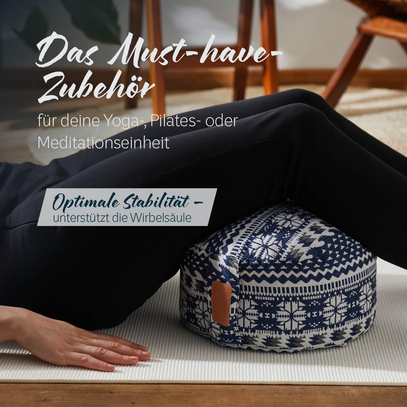 rundes Yogabolster 30cm x 15cm | Waschbarer Bezug |gefüllt mit Bio-Dinkelspelz (KBA) oder Bio-Buchweizenschalen (KBA) | Yoga Kissen für Yin Yoga & Meditation