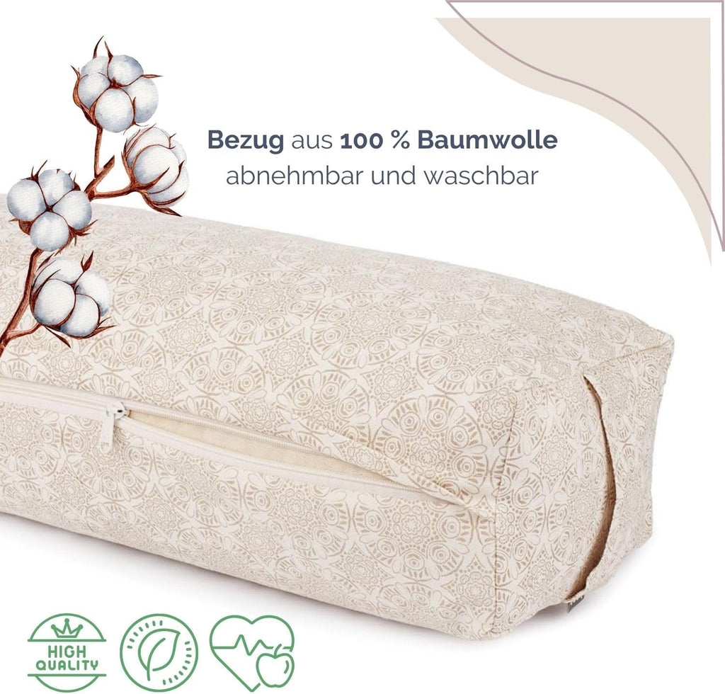 Bodhi Yoga Bolster SALAMBA | Maharaja Collection | Rechteckiges Yogakissen | Waschbarer Bezug aus Baumwolle mit Dinkelfüllung | Zubehör für Restorative und Yin Yoga