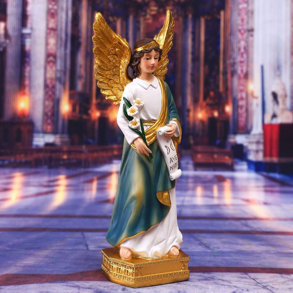 QIANLING Erzengel Gabriel Statue - 20 cm Hohe Harzfigur, Katholisches Geschenk, Heiliger Gabriel als Bote Gottes, Ideal für religiöse Deko und Wohnraumgestaltung
