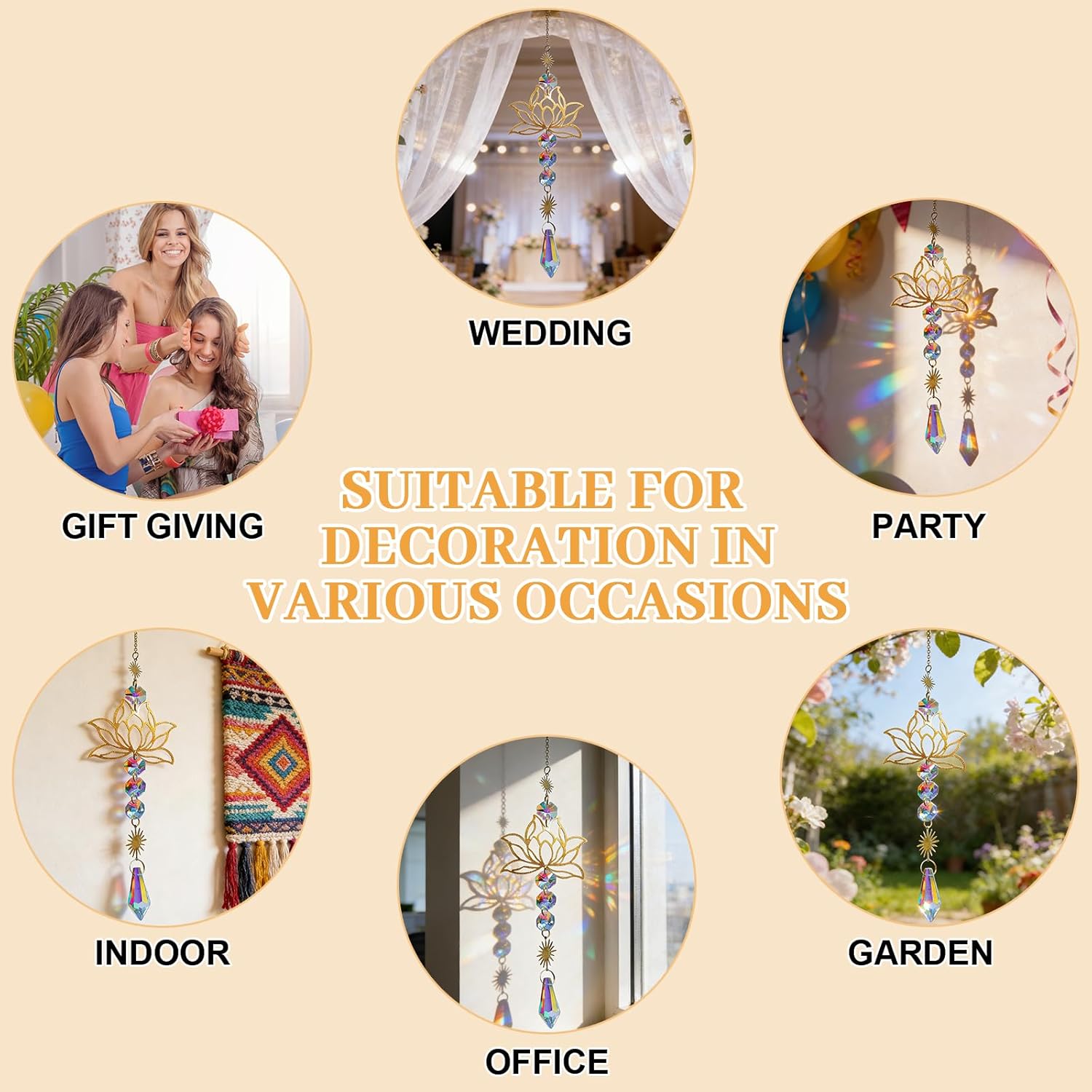 Lotus Crystal Sun Catcher, 11 x 8 x 2.5 cm, Premium Sun Catcher, Crystal & Sun Catcher, Elegant Lotus Pendant & Wind Chime, Perfect Window Decoration, Hanging for Home, Office