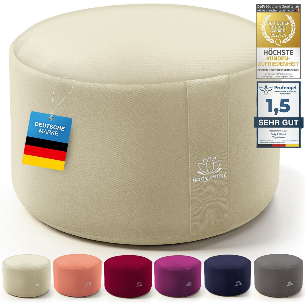 Body & Mind® Yogakissen Meditationskissen Boden Sitz-Kissen Polster für Meditation & Yoga; waschbarer Bezug und atmungsaktiver Premium Füllung; 18 cm Sitzhöhe