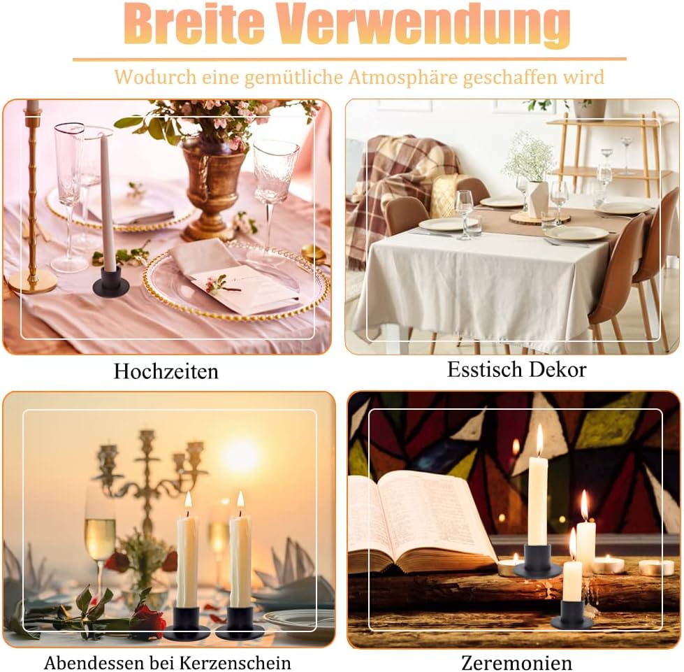 Set mit 4 schwarzen Kerzenhaltern, Retro-Kerzenlicht-Dinner-Kerzenhalter, für Wohn-, Esszimmer- und Schlafzimmerdekoration, Kamindekoration(Neue Verpackung)