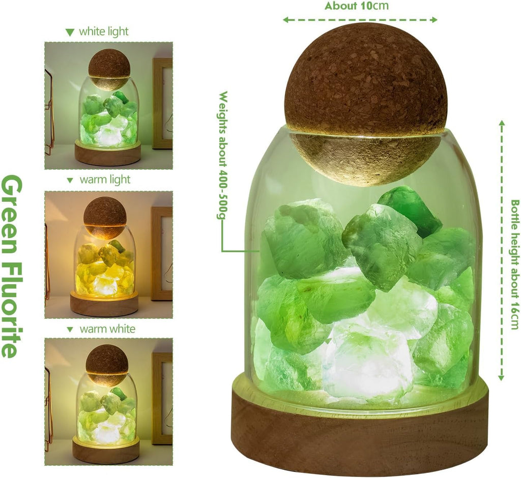 Runyangshi Crystal Night Lamp 6.3" Natural Healing Aroma Stone Diffuser, USB 3 Colours Dimming Bedside Bedroom Lamp Home Decor(Green Fluorite)