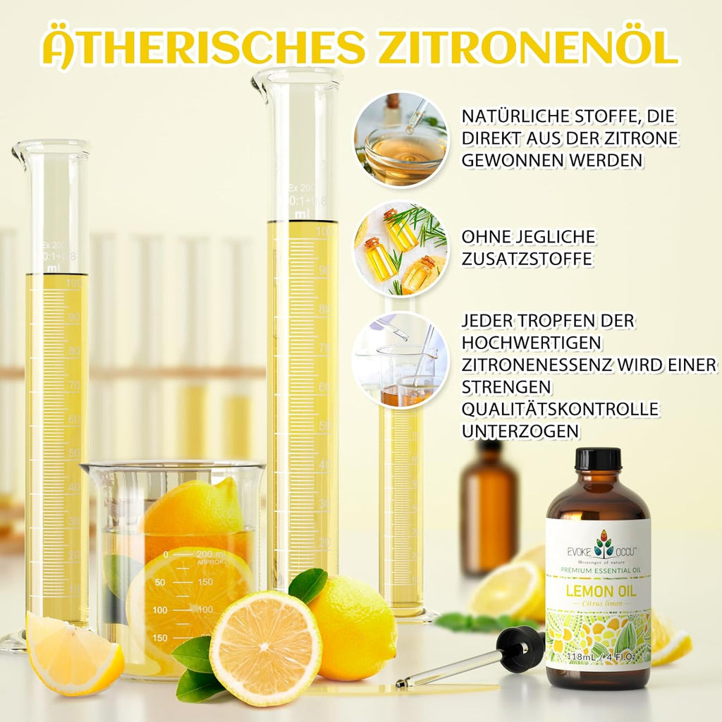 EVOKE OCCU Lemon Essential Oil 118 ml, Pure Lemon Oil for Home Diffuser, Massage, House Cleaning, 4 fl oz