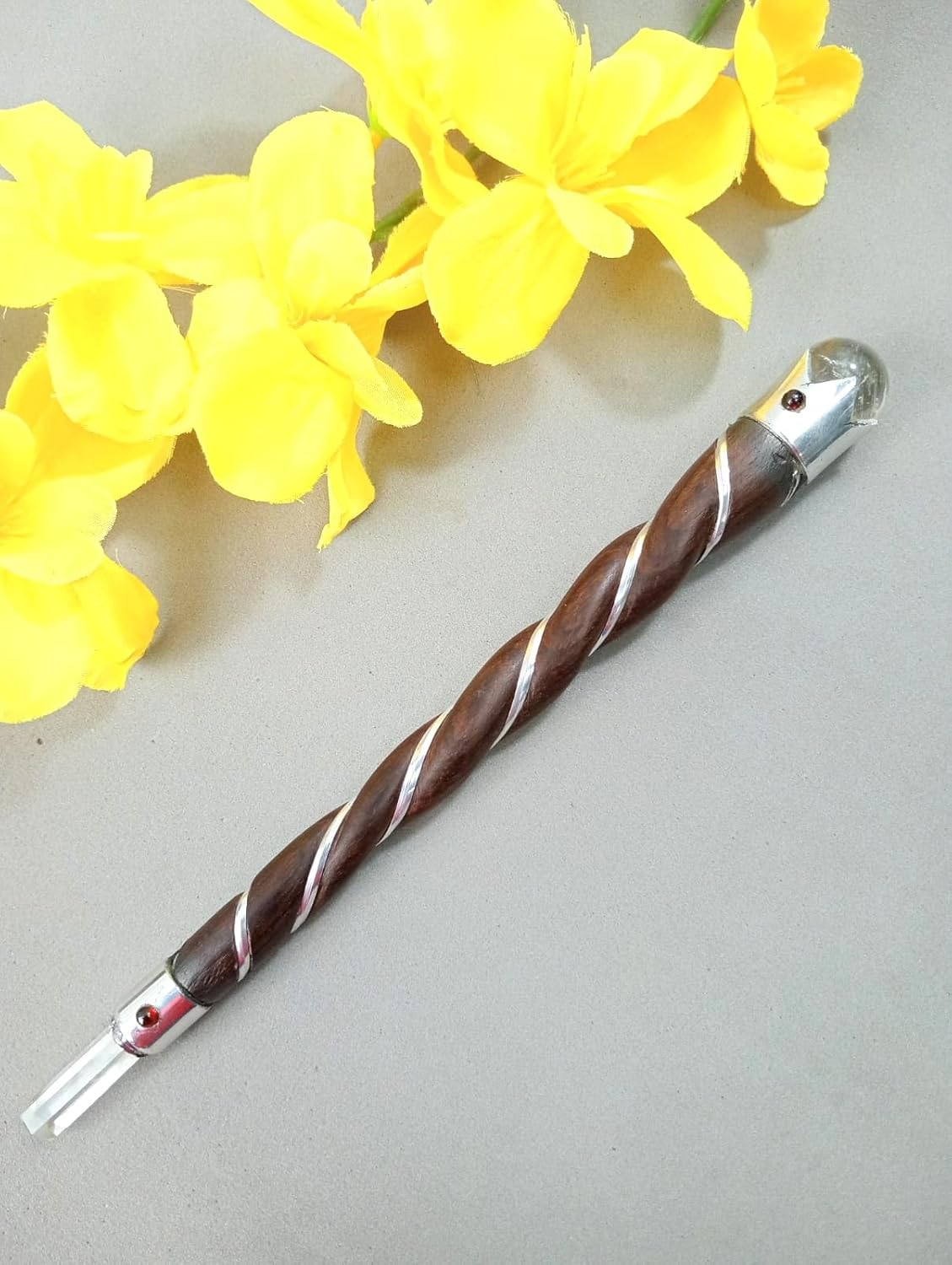 Jet International Beautiful Rosewood Plain Twisted Long Healing Stick Long Wall Himalayan Crystal Ball Point Nepal Tibetan India Asian Aura Energy Balance Garnet Cabochon Love Picture is