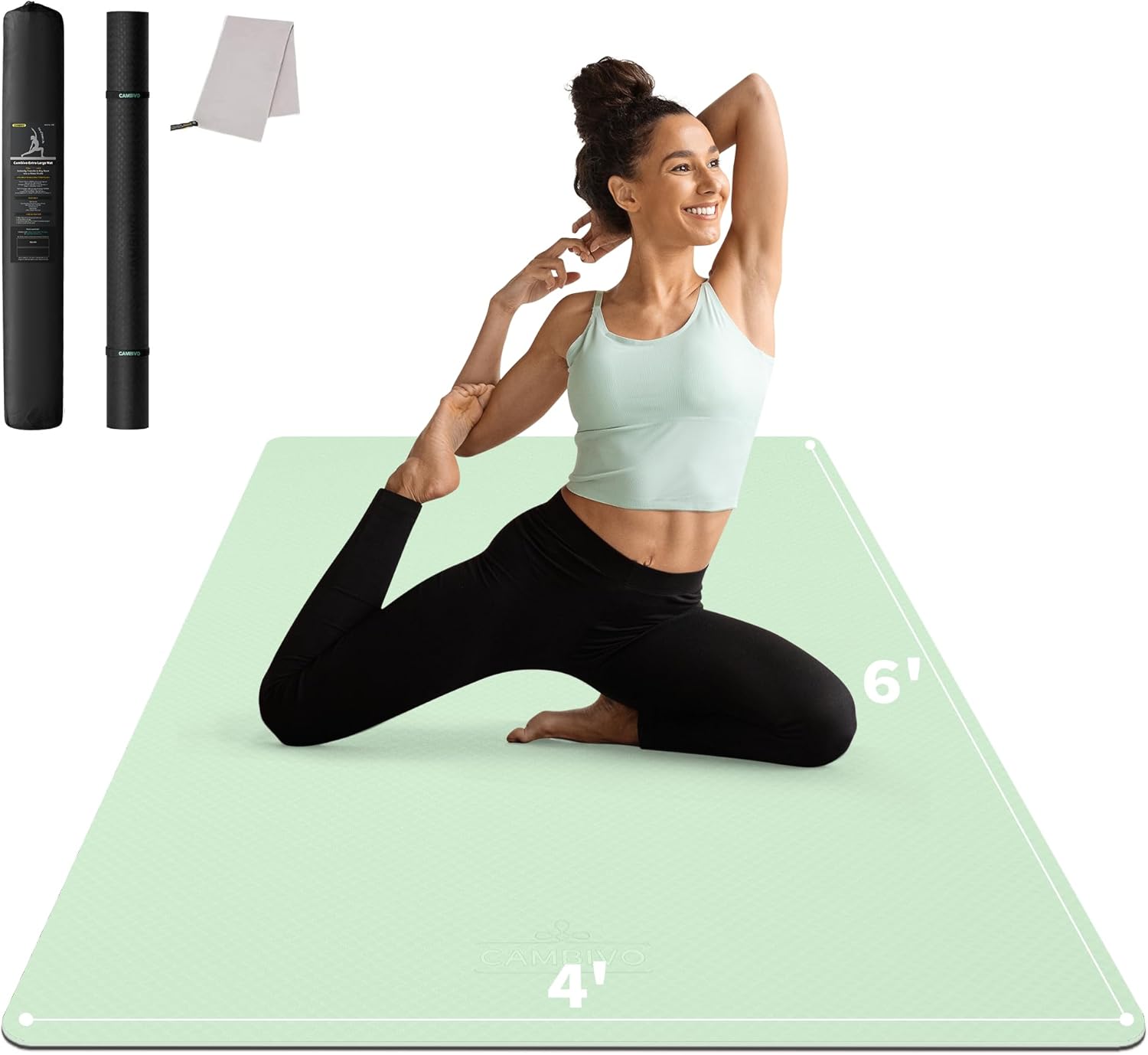 CAMBIVO Yogamatte XXL, Yoga Matte 183cm x 122cm Groß，6/8/10/12mm Extra-DickE Fitnessmatte, Breite Sportmatte Rutschfest, TPE Pilatesmatte Gymnastikmatte mit Handtuch