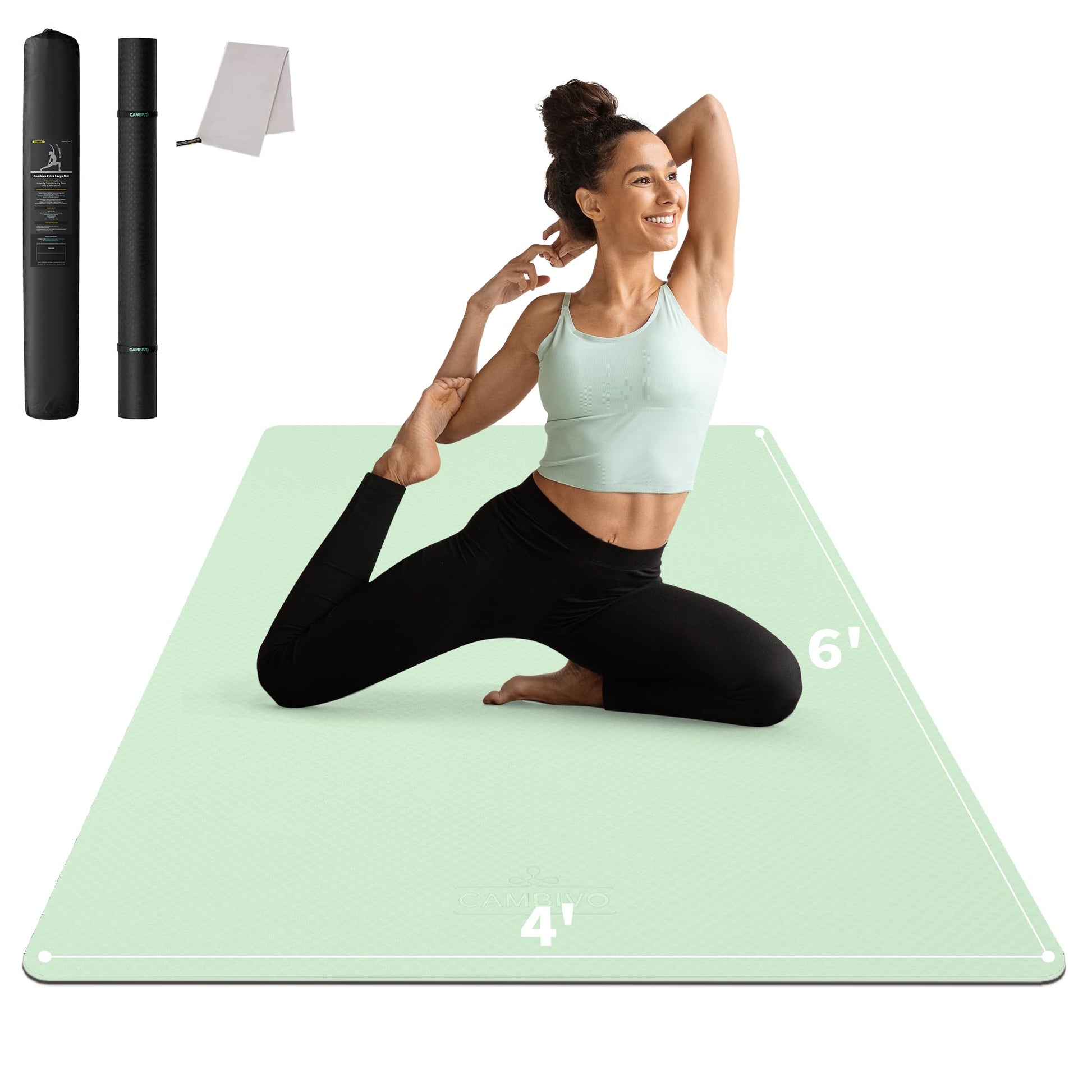 CAMBIVO Yogamatte XXL, Yoga Matte 183cm x 122cm Groß，6/8/10/12mm Extra-DickE Fitnessmatte, Breite Sportmatte Rutschfest, TPE Pilatesmatte Gymnastikmatte mit Handtuch