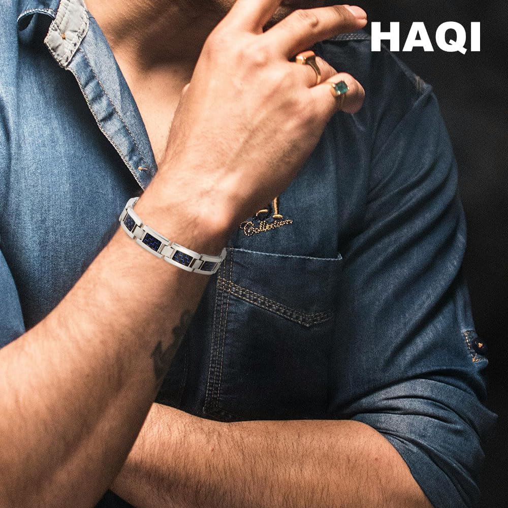HAQI Titan Magnetarmband für Männer Starker Magnetismus Magnetfeldtherapie Armbänder mit blauer Kohlefaser