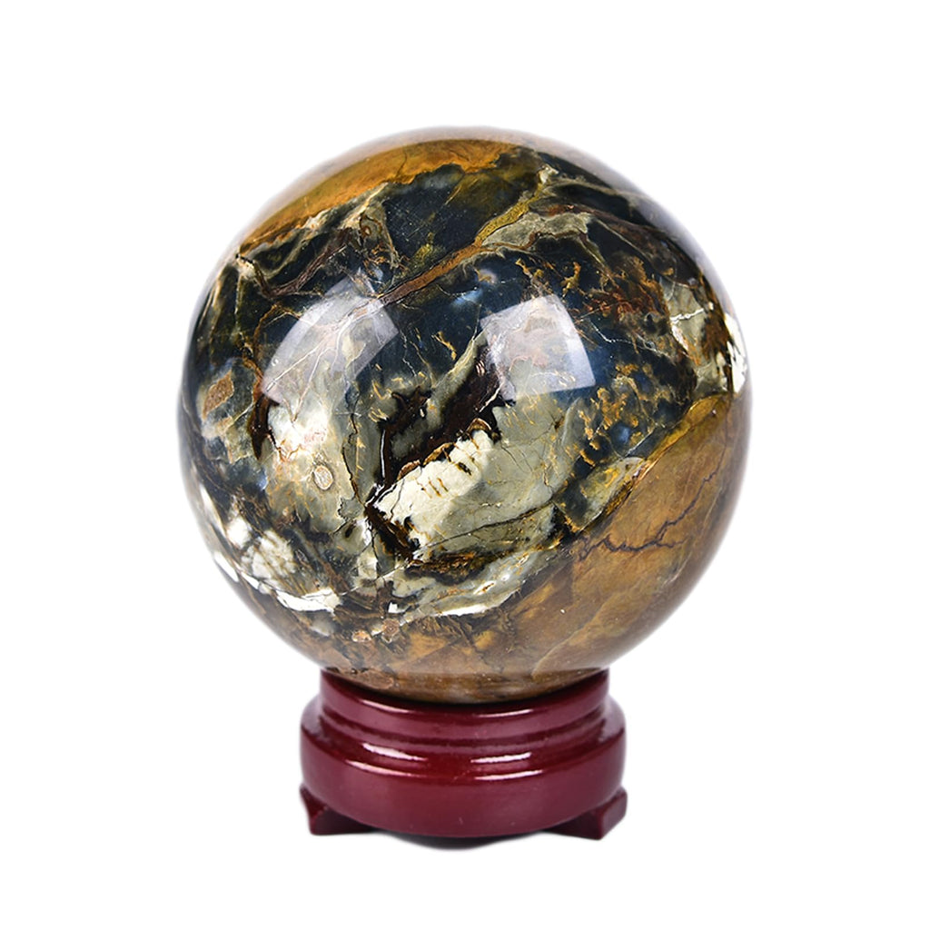 JIC Gem Large Crystal Ball with Stand Pietersite Crystal Ball Gemstone Decorative Ball for Home Decoration Altar Reiki Feng Shui Crystal Gift 80-90mm