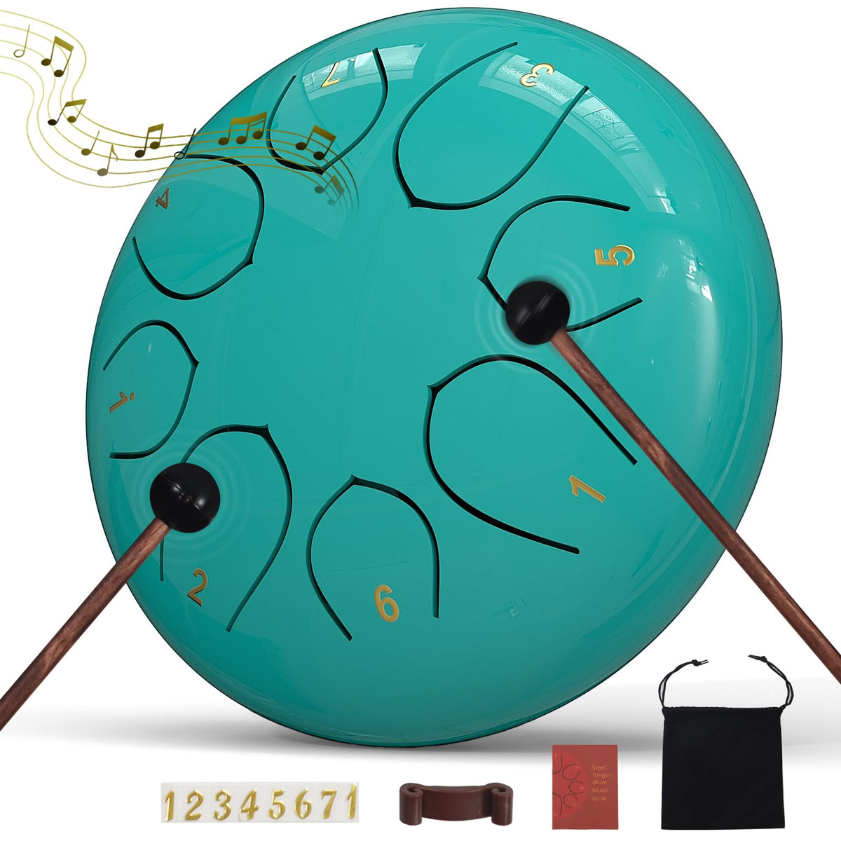 Rain Drum for Outside Garden, 6 Inches 8 Notes Steel Tongue Chakra Drums, Waterproof Meditation Rain Chime, Musical Instruments for Adult Gift with Bag, Music Book, Drum Mallets (Green)