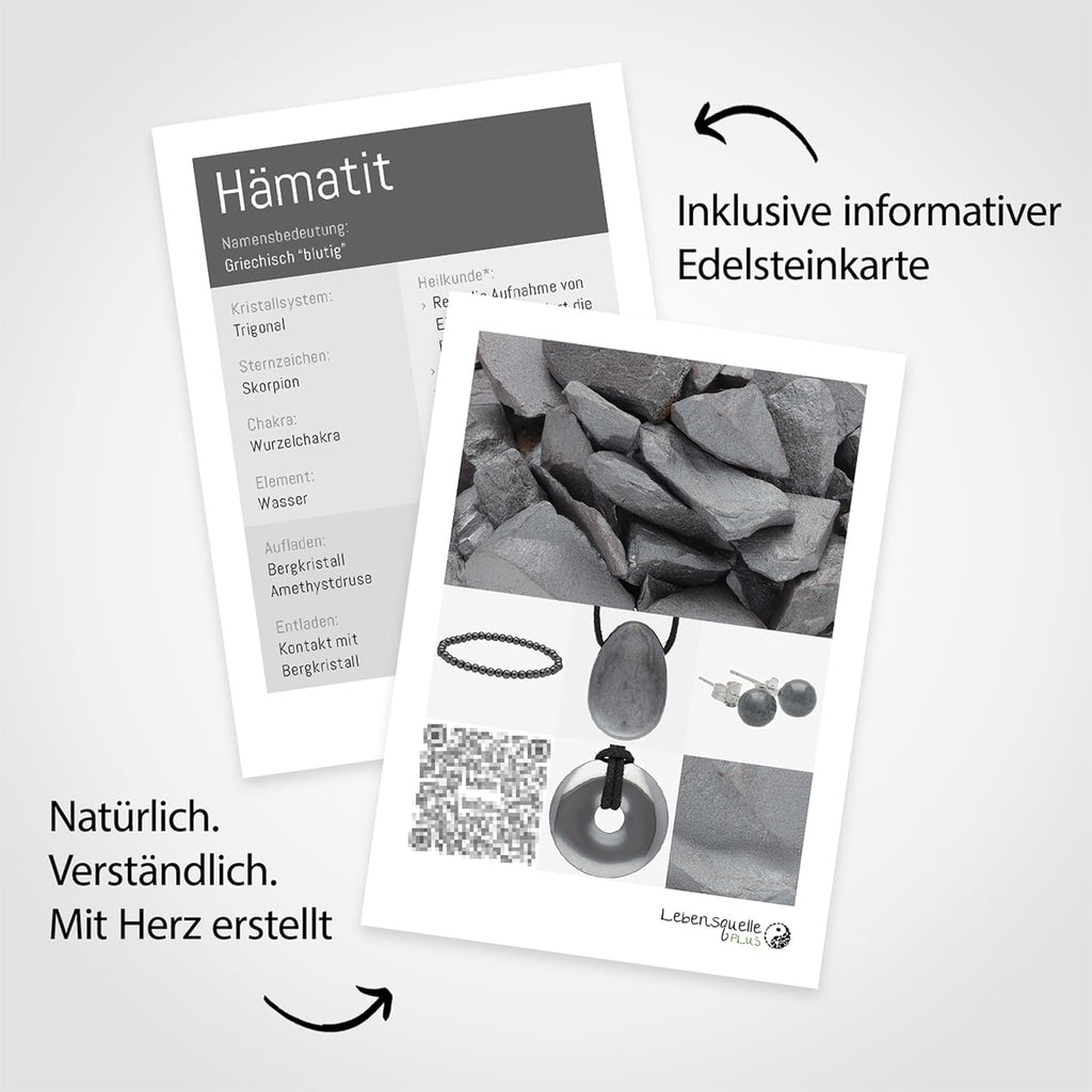 Hematite Gemstone Disc Stone 3-5 cm + Gemstone Card | Worry Stone Pocket Stone Massage Stone Lebensquelle Plus