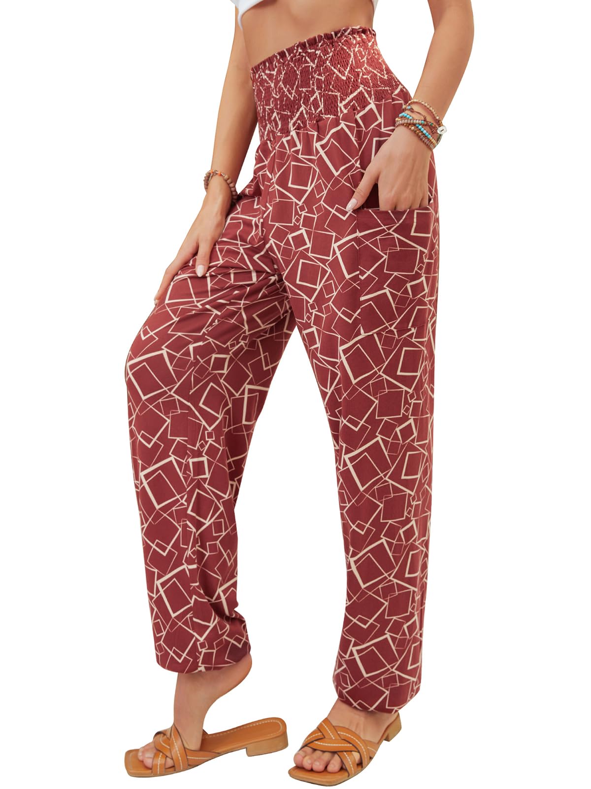 QIANXIZHAN Women's Harem Pants, High Waist Yoga Boho Trousers with Pockets