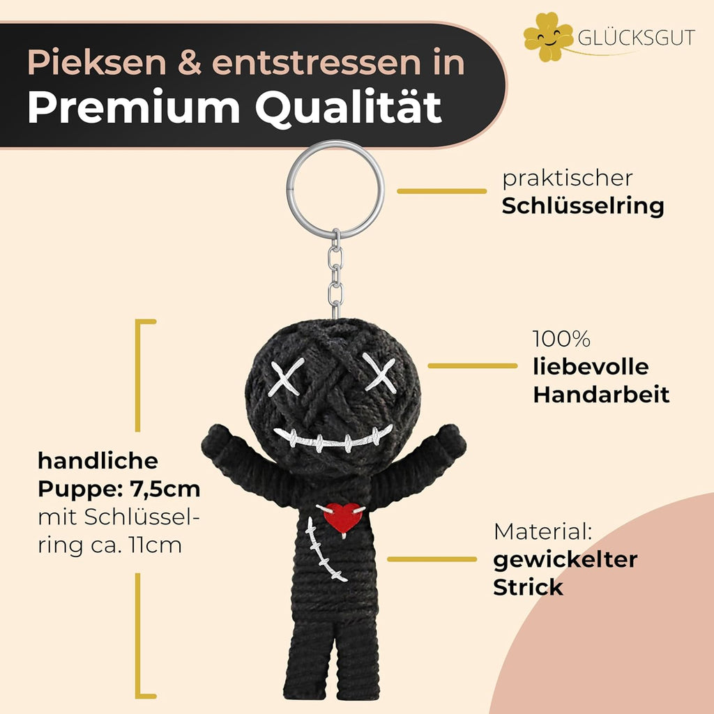 Voodoo Puppe mit Nadeln | 7,5cm | Geschenkbox & Anleitung | Scherz-Medikament | Büro Geschenk für Kollegen Kollegin Chef | Anti Stress | Abschied | Büro Uni Studium