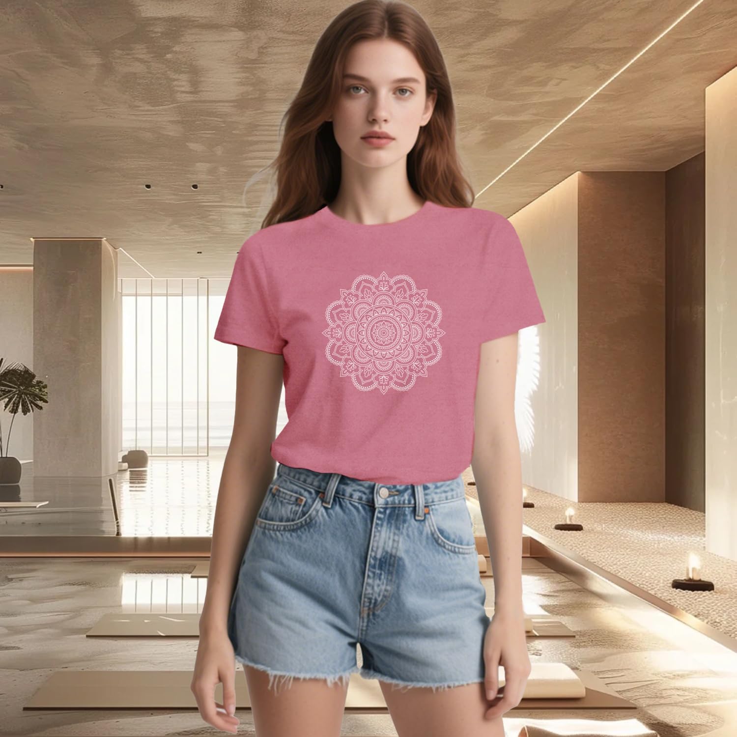 Wlen Boho Meditation Shirt for Women Yoga Mandala T-Shirts Pilates Tee Tops