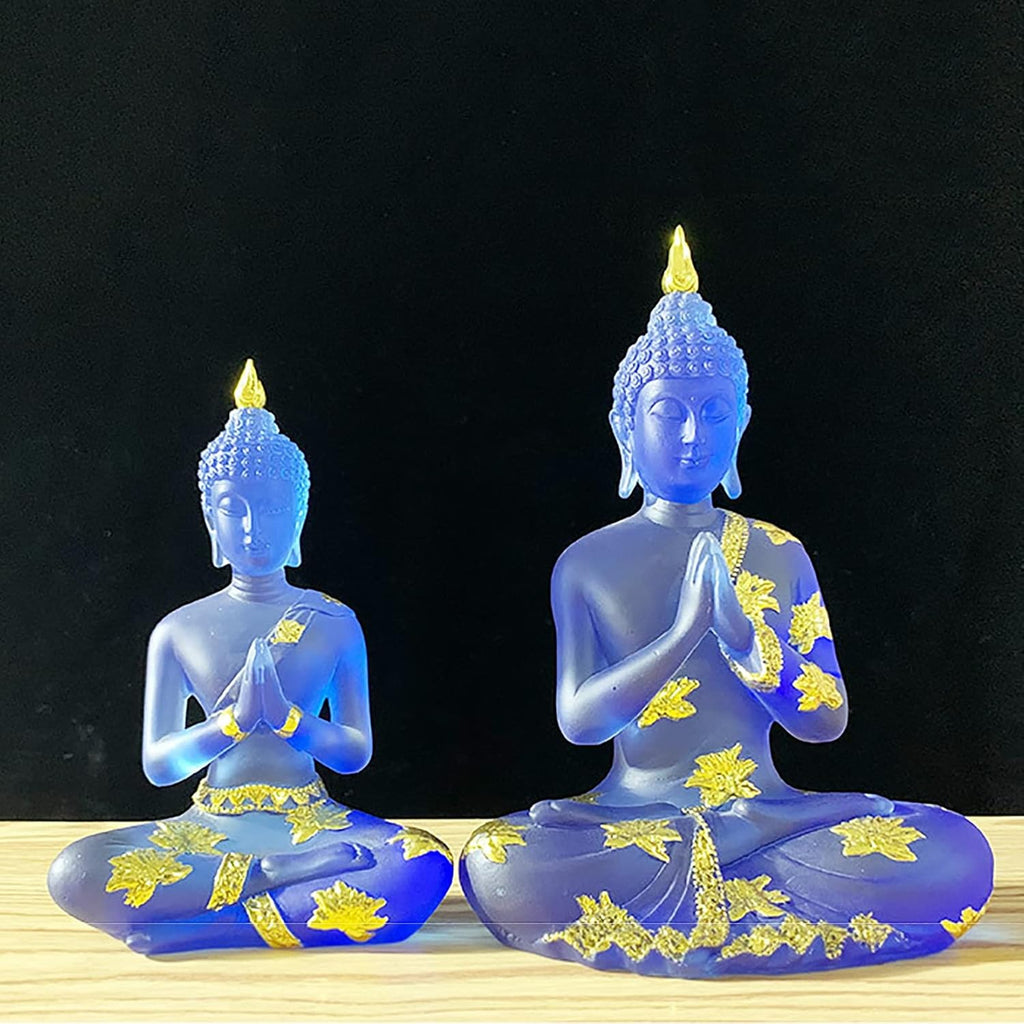 Buddha Statue aus Kristallharz Meditations Deko für Den Innenbereich, Thailändische Sitzende Buddha Figur Spirituelle Geschenke für Tisch Zen,Blau,L