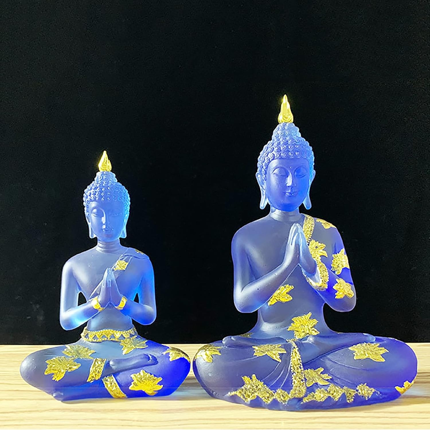 Buddha Statue aus Kristallharz Meditations Deko für Den Innenbereich, Thailändische Sitzende Buddha Figur Spirituelle Geschenke für Tisch Zen,Blau,L