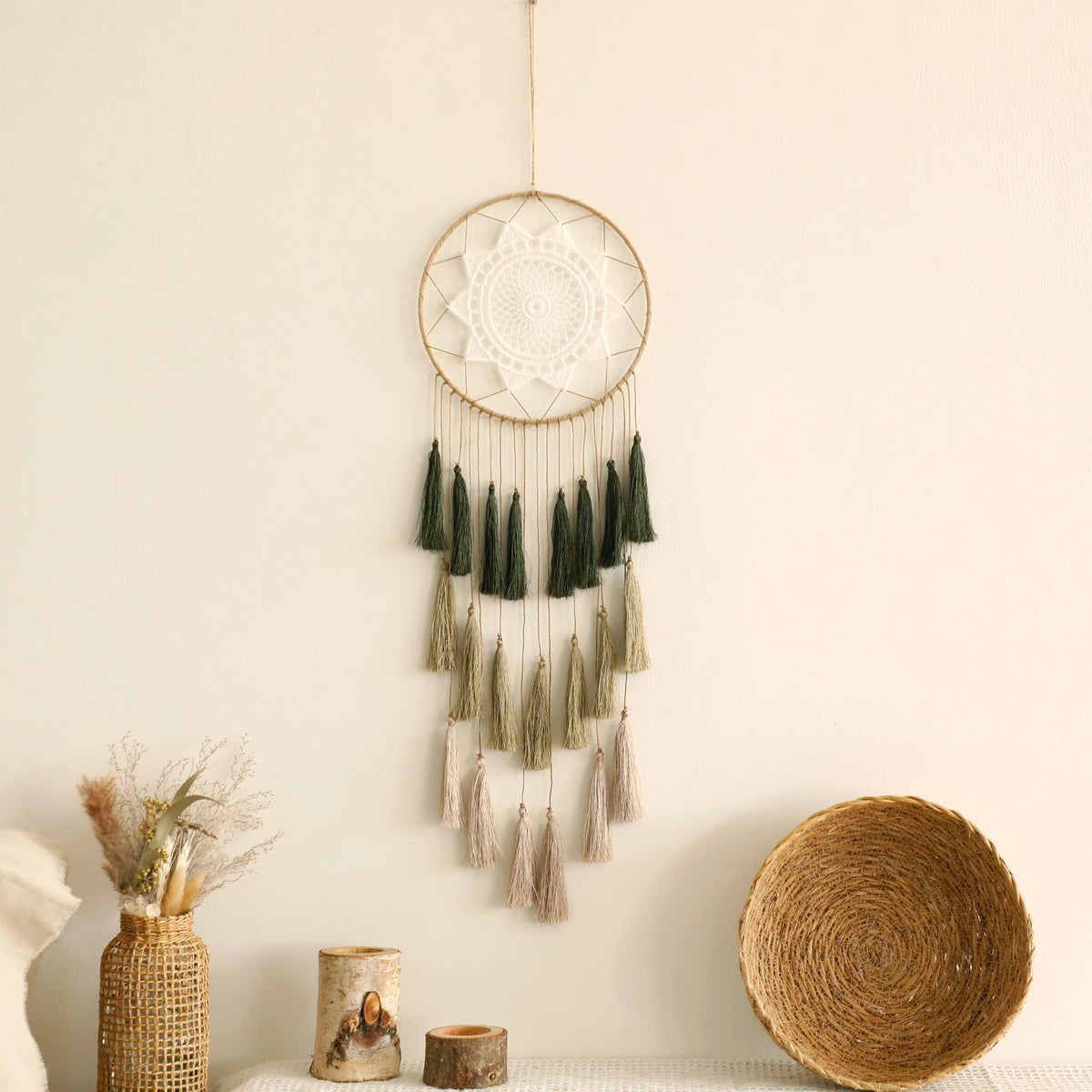 Artilady Macrame Dream Catcher Wall Hanging, White Large Boho Bedroom Decor