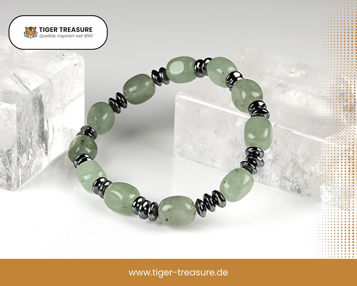 Handgefertigte Armband-Kollektion aus echten Edelsteinen und Hämatin, barockes Design
