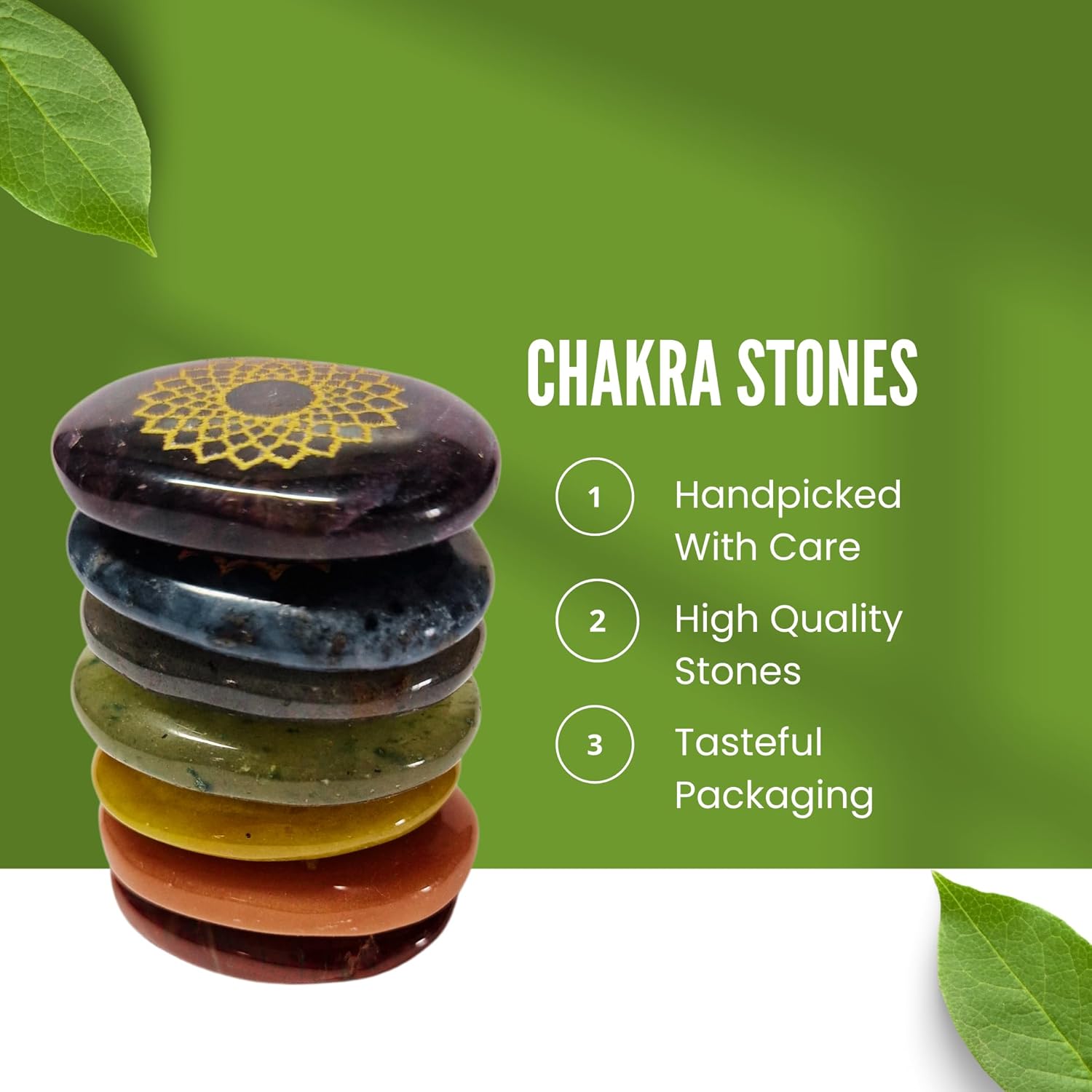 Zenith Gaia Premium Chakra Steine Set mit Armband – Handgefertigte 7 Edelsteine – Natursteine in edler Holzbox – Chakra Heilsteine Set für spirituelles Gleichgewicht und Energiearbeit - Worry Stones