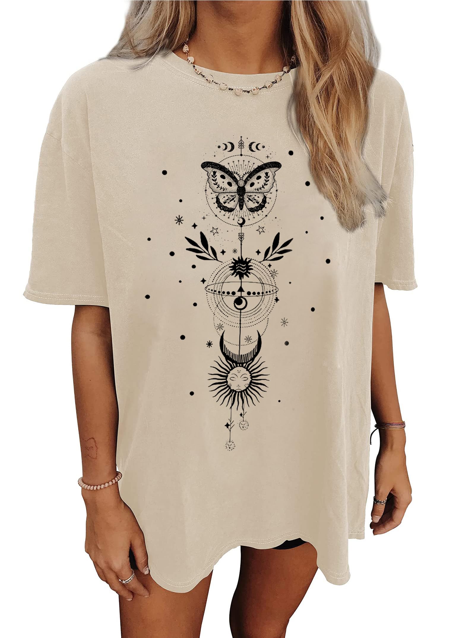 CSDAJIO Women's Casual Short Sleeve Loose Shirt Oversized T-Shirt Trendy Going Out Crew Neck Summer Graphic Tees