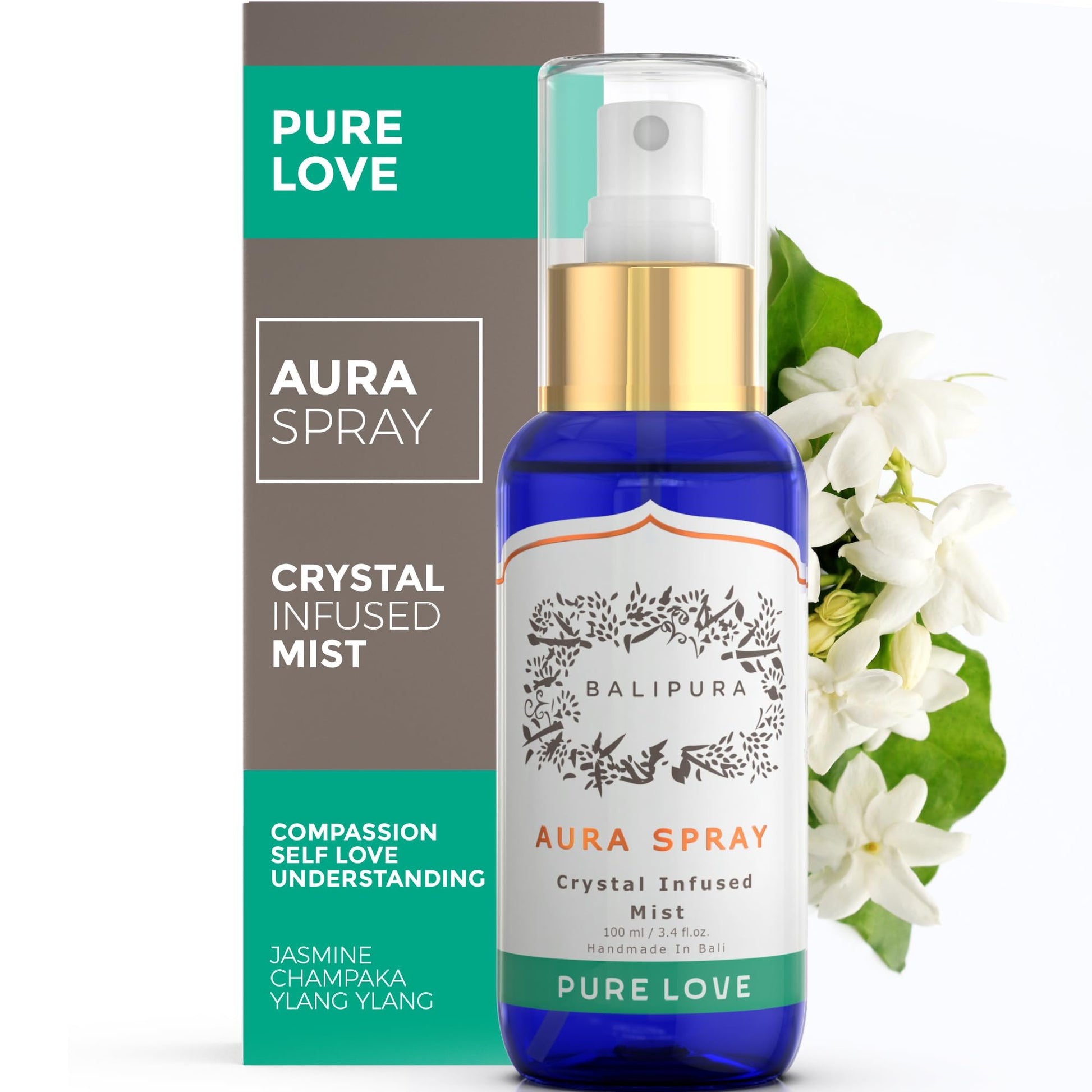 BALIPURA - Aura Healing Spray Mist - Enriched with Healing Crystals and Organic Essential Oils - Gift Set with Canvas Bag 4 x 30ml