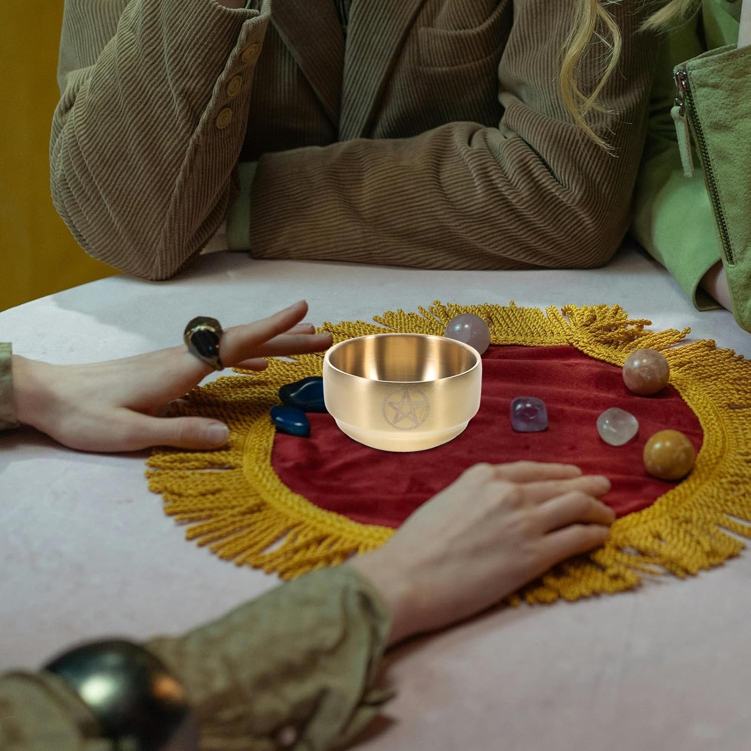 PRETYZOOM RäUcherschale Messing Mit Pentagramm Design Altar Ritual Schale FüR RäUcherungen Kerzen Und Dekoration 10.5cm Gold