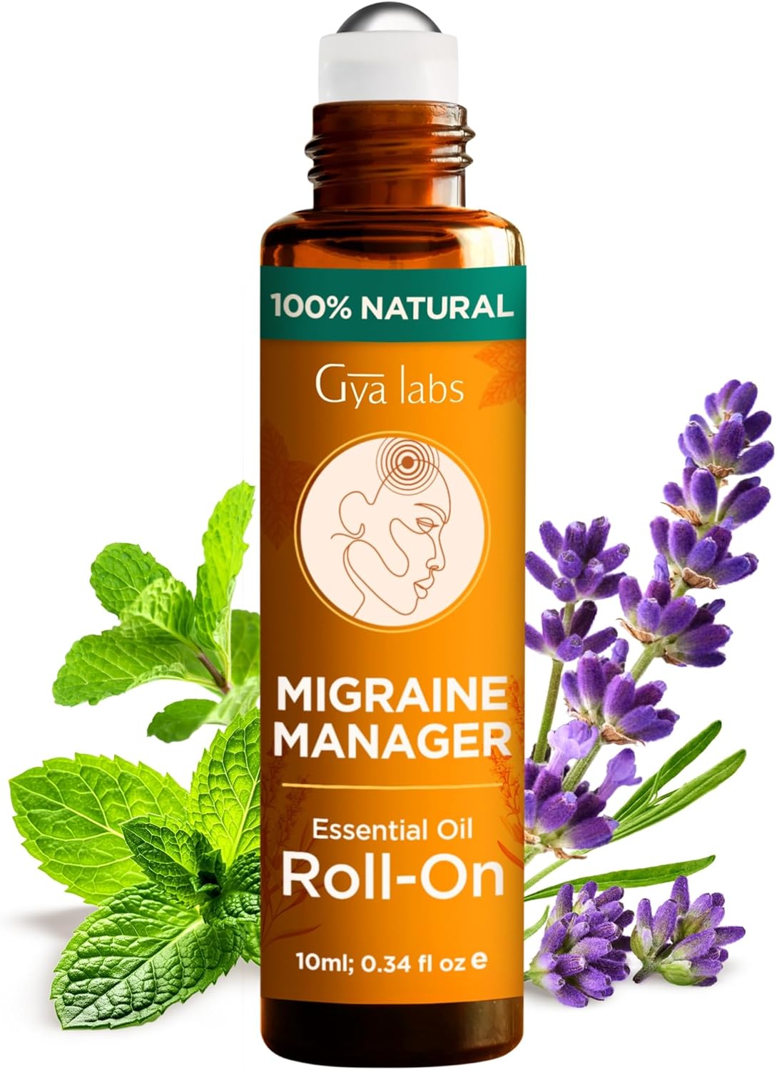 Gya Labs Migraine Relief Essential Oil Roll-On, Aromatherapy, Therapeutic Grade with Essential Peppermint and Lavender Oils for Sinus, Tension Headaches and Migraines (10 ml)