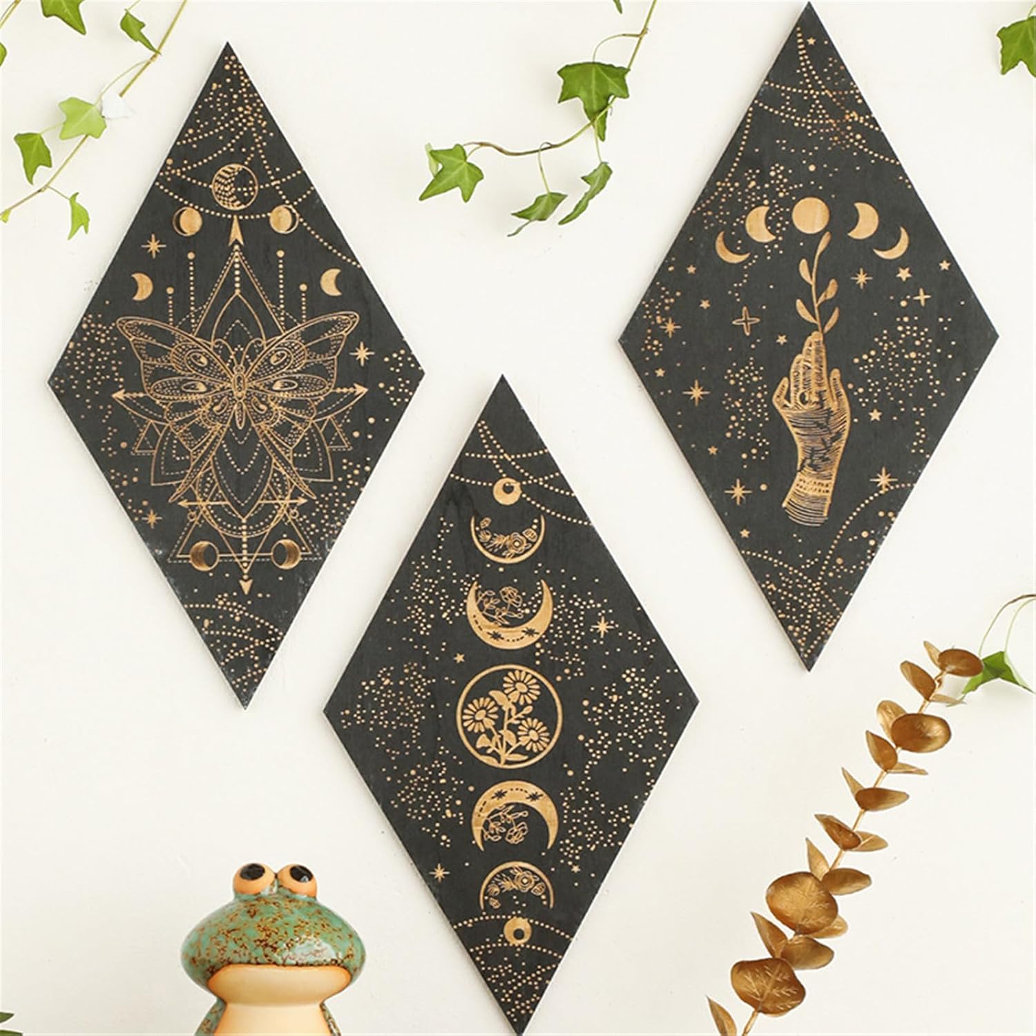 champracer Mondphasen Wanddeko Boho Holz Mandala Wand Deko Wanddekoration Kunstdekoration Wandbehang für Wohnzimmer Schlafzimmer Büro Bauernhaus