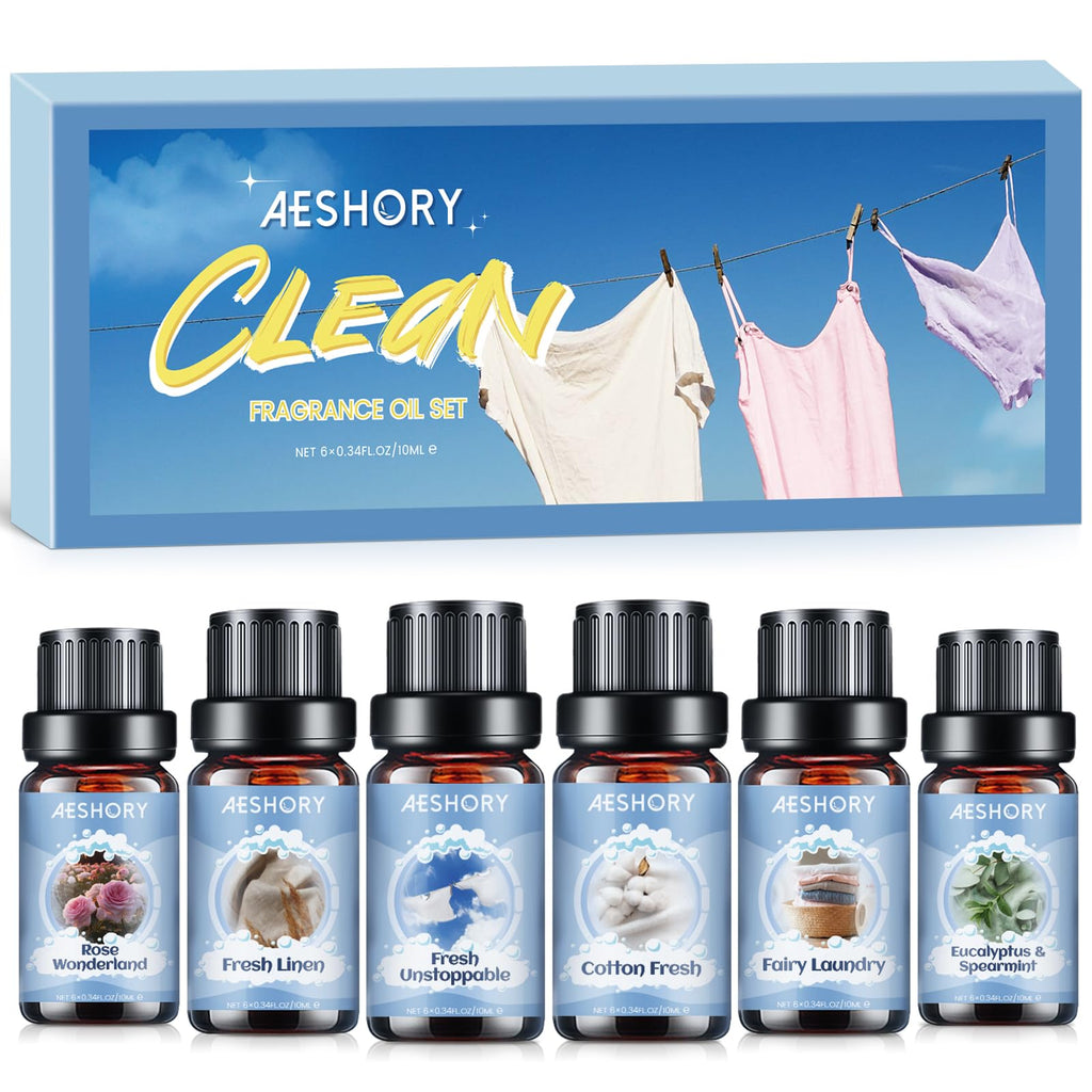 AESHORY Essential Oils Set for Diffuser 6 x 10 ml, 100% Natural Aromatherapy Fragrance Oil, Aroma Oil Gift Set for Soap, Candles, Humidifier, Spa - Lavender, Mint, Tea Tree, Sweet Orange, Eucalyptus
