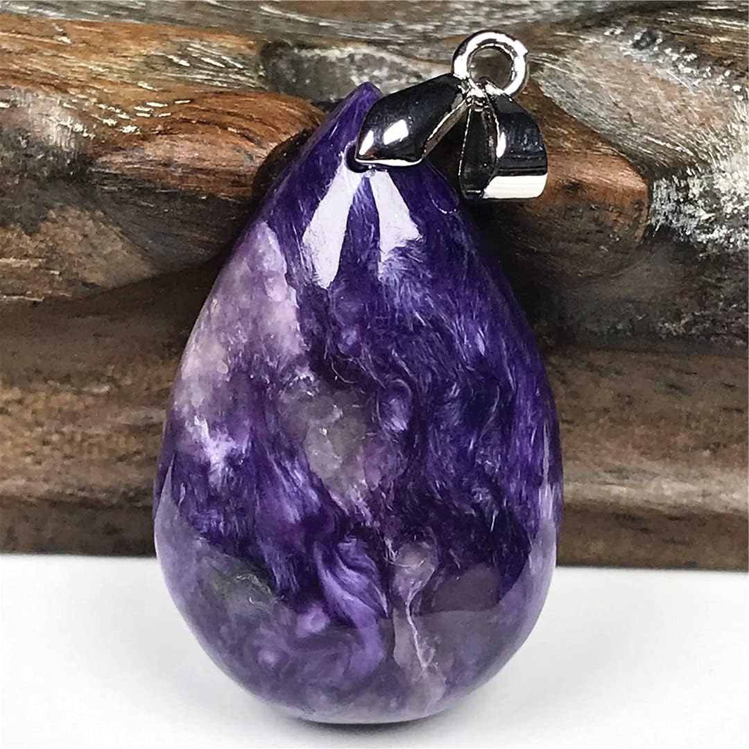 PHONME Natural Charoite Pendant Purple Charoite Crystal Stone Jewelry for Women Men Healing Gift 30x19x8mm Beads Silver Water Drop Gemstone AAAAA Fashion Accessories