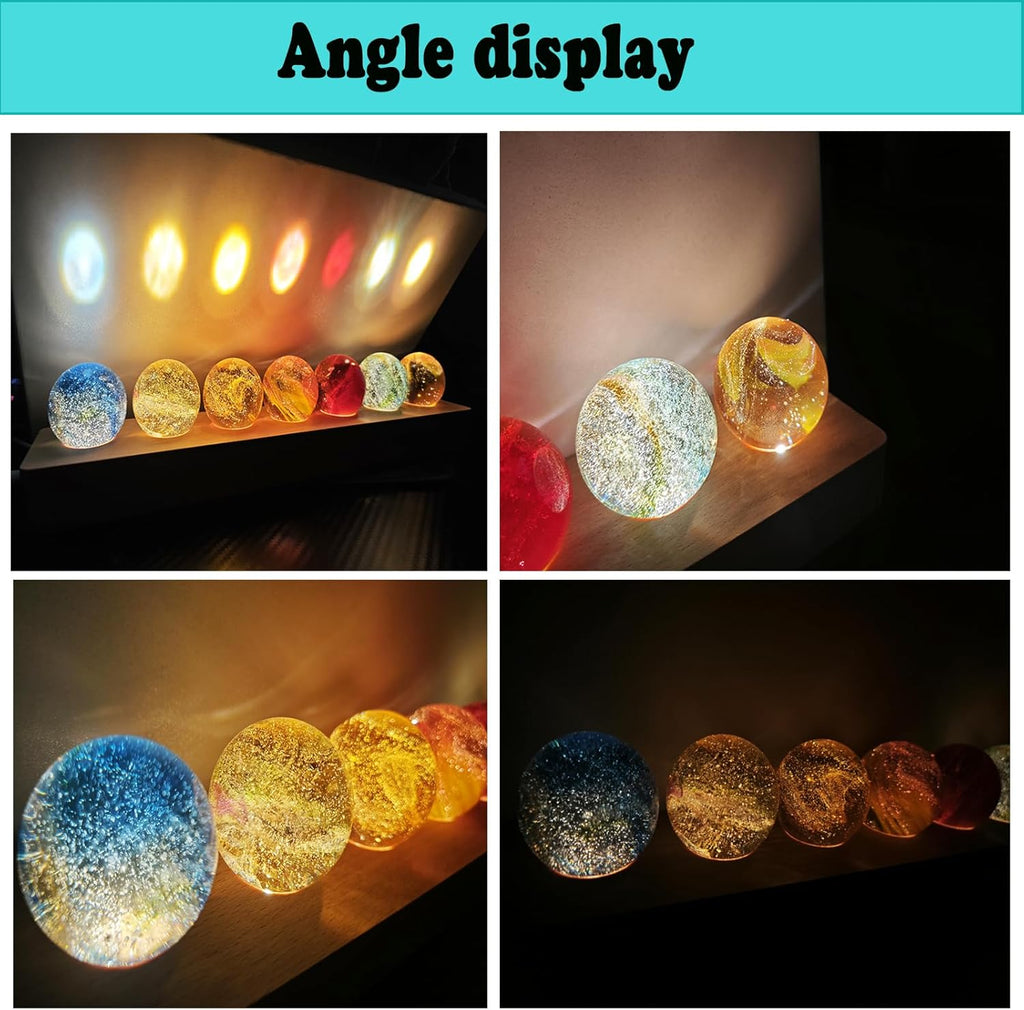 3D Kristallkugel Nachtlicht, Fantastische Sternkugel Nachtlicht, bunte Mini-Glas-Heilkugeln mit Holzsockel, Eisrissige Kristallkugel in 7 Farben, Fotografie Kugel Geschenk für Zuhause, Wohnzimmer (A)