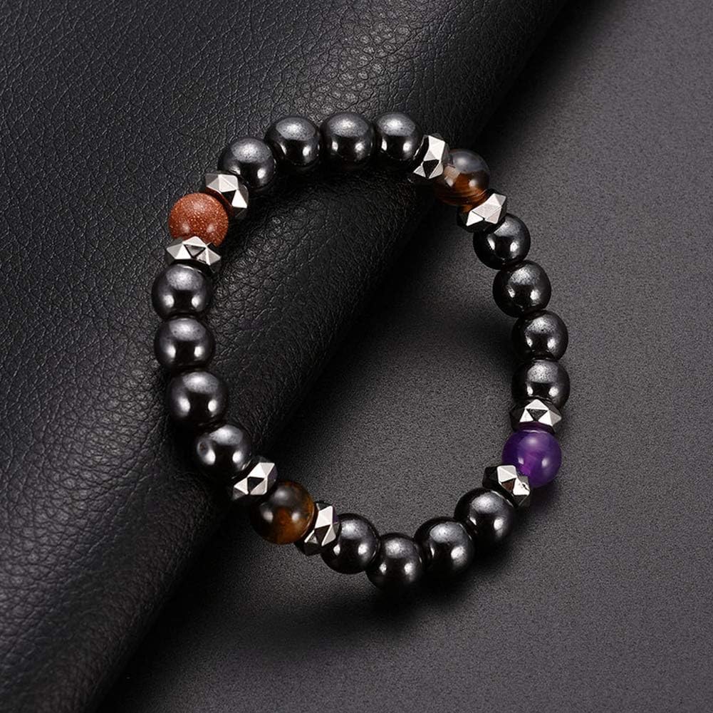 Mysika Bestt Magnetic Bracelet - Unisex Hematite Therapy Stone Round Beads Stretch Bangle for Weight Loss Weight Loss Anti-Fatigue Jewellery, Stone, Agate