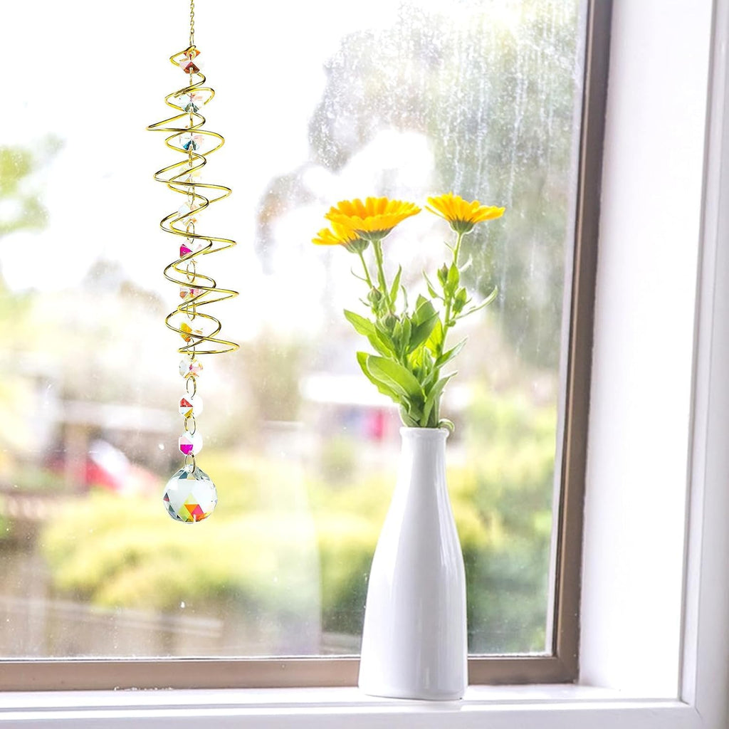 Sonnenfänger Windspiel mit Blick auf Kugel Spiralschwanz Kristall Regenbogen Sonnenfänger Windspiel mit Sieben Chakra Perlen für Fenster Haus Garten Party Hochzeit Dekoration
