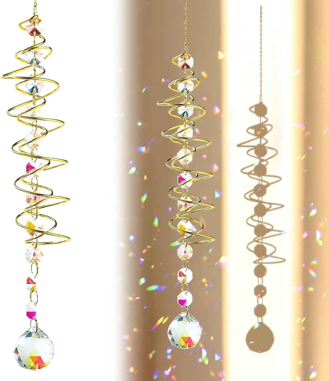 Sonnenfänger Windspiel mit Blick auf Kugel Spiralschwanz Kristall Regenbogen Sonnenfänger Windspiel mit Sieben Chakra Perlen für Fenster Haus Garten Party Hochzeit Dekoration