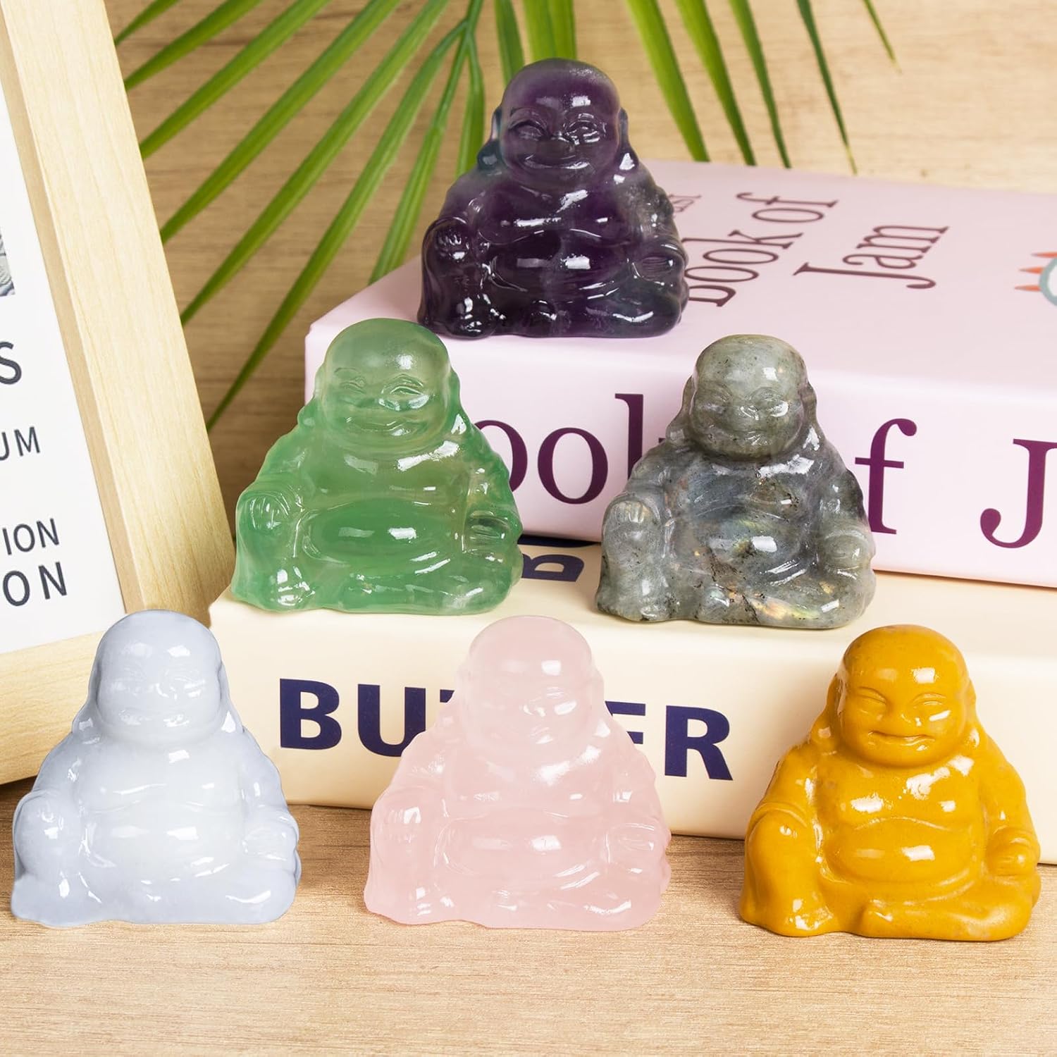 Labradorite Crystal Laughing Buddha Statue Meditation Decor Spiritual Art Piece Healing Stone Figurine Zen Altar Sculpture Feng Shui Gift Yoga Space Ornament Peaceful Home Temple Collectible