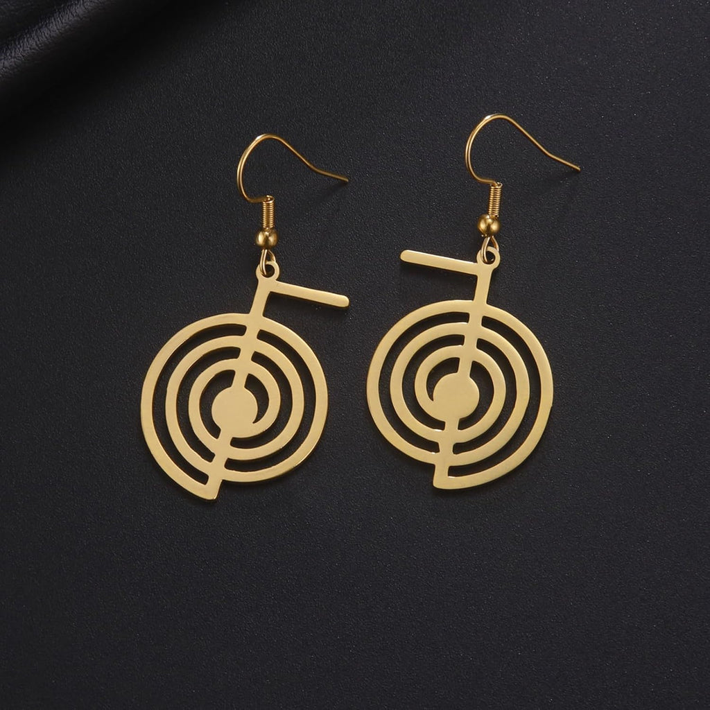 VASSAGO Cho Ku Rei Reiki Halskette Heilige Energie Symbol Yoga Heilige Geometrie Power Reiki Halskette Tropfen Ohrringe für Frauen Meditationsschutz Amulett