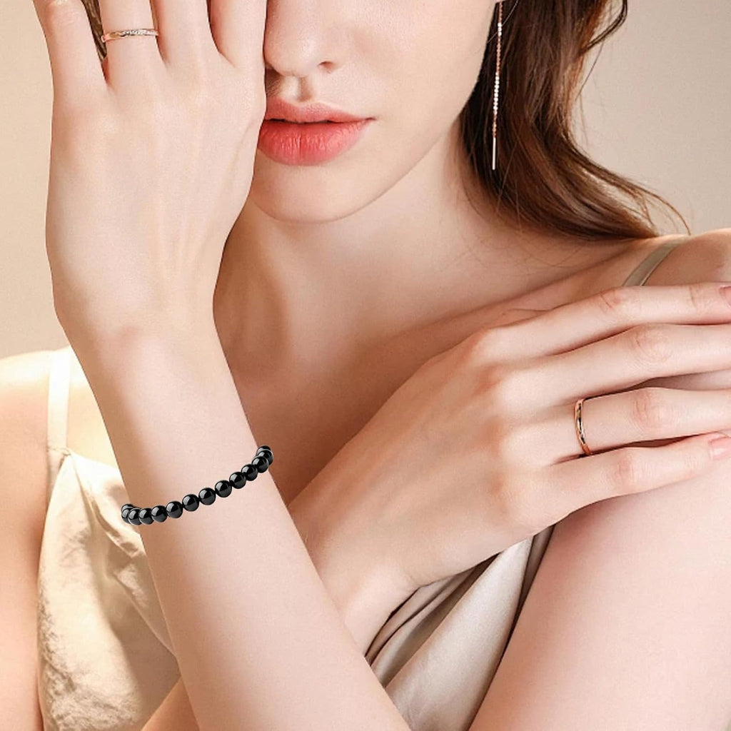 2 Stück 8mm Schwarzer Obsidian Perlenarmband,Handgefertigte Echte Natursteine Armbänder,Herren,Damen Chakren Perlenarmband,Handmade Echte Naturstein Perlen Heilsteine ArmbandKristalle