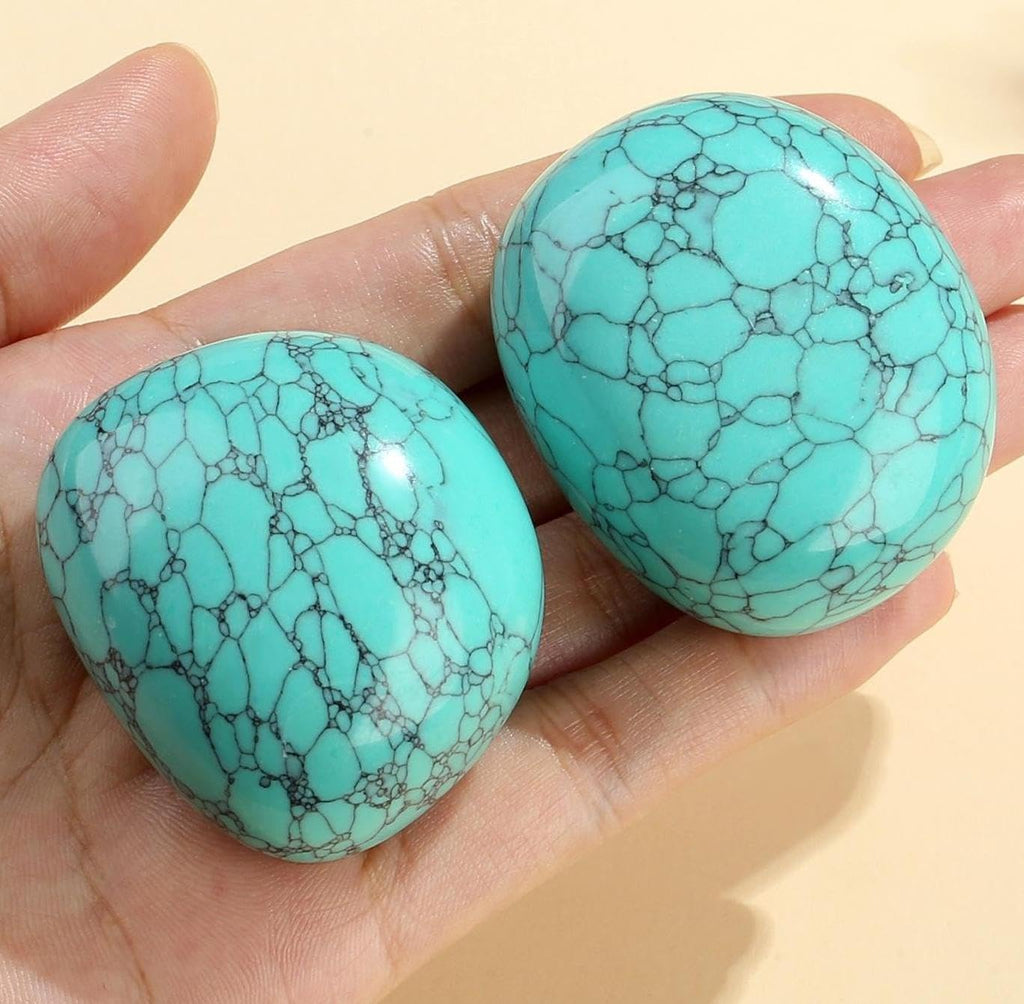 QINJIEJIE White Howlite Stones Natural Gemstone Large Crystals Polished Stone White Howlite 2 Pieces Crystal Stone Tumbled Stones Worry Stone Reiki Meditation