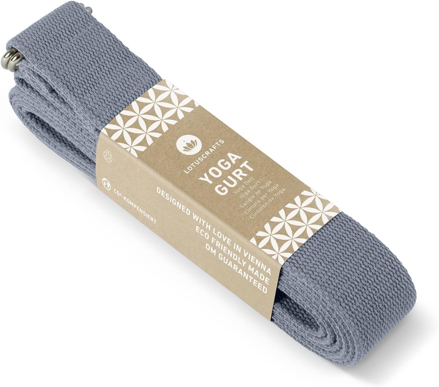 Lotuscrafts® Yogagurt 2,5 m - Yoga-Band zum Dehnen; 100% Bio-Baumwolle, Yogagurt Lang mit Verschluss aus Metall, Yoga-Strap für Einsteiger und Fortgeschrittene, 250 x 3,8 cm
