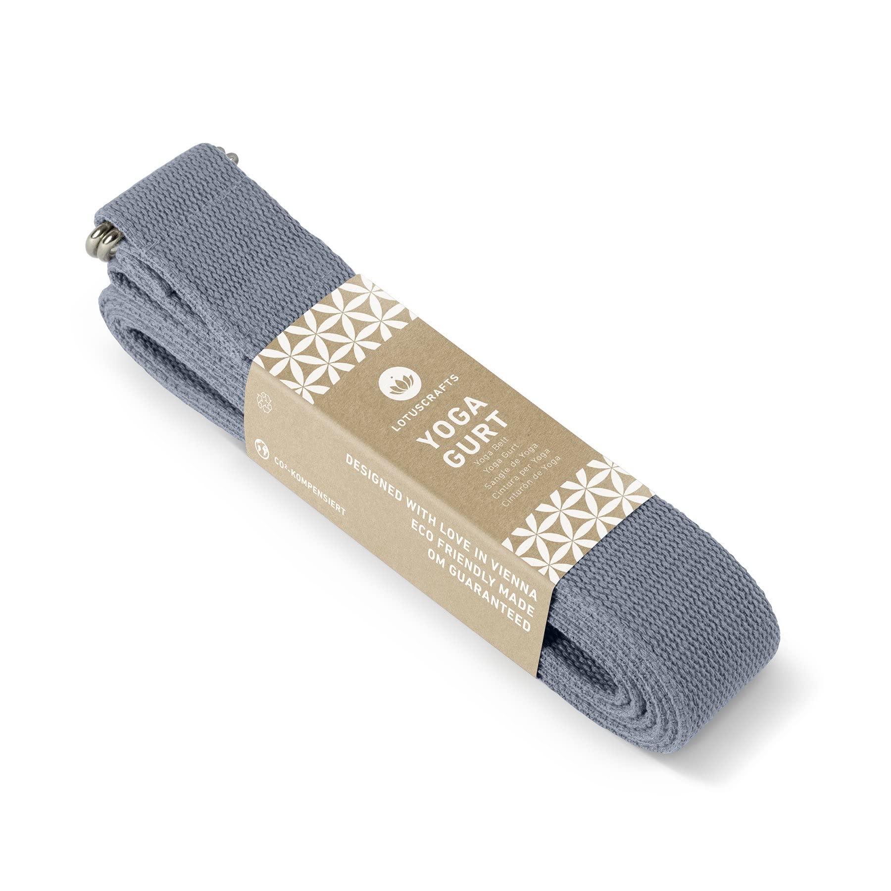 Lotuscrafts® Yogagurt 2,5 m - Yoga-Band zum Dehnen; 100% Bio-Baumwolle, Yogagurt Lang mit Verschluss aus Metall, Yoga-Strap für Einsteiger und Fortgeschrittene, 250 x 3,8 cm