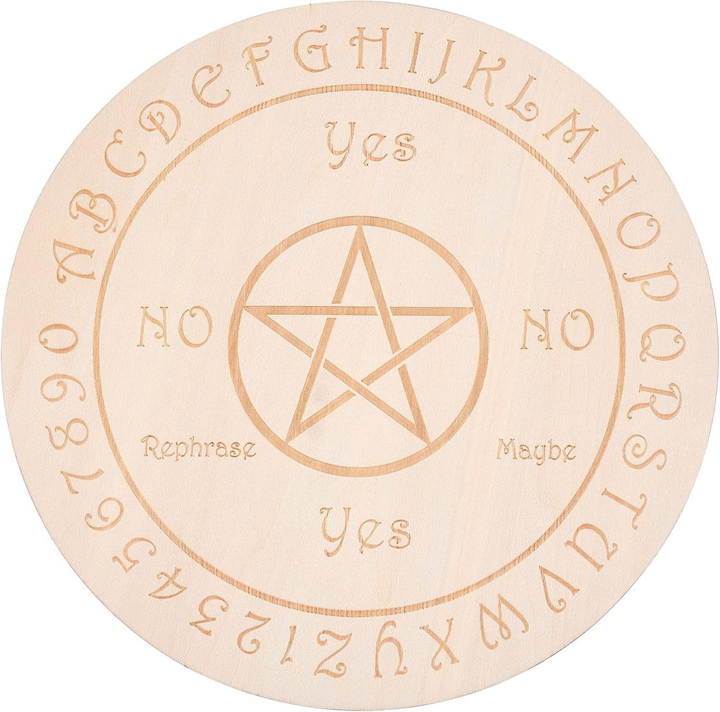 GORGECRAFT Pattern Texts Pendulum Board Wooden Fortune Telling Metaphysics Message Board Wood Carving Board Fortune Telling Witchcraft Altar Coaster Environmentally Friendly Scald-Proof Flat Round