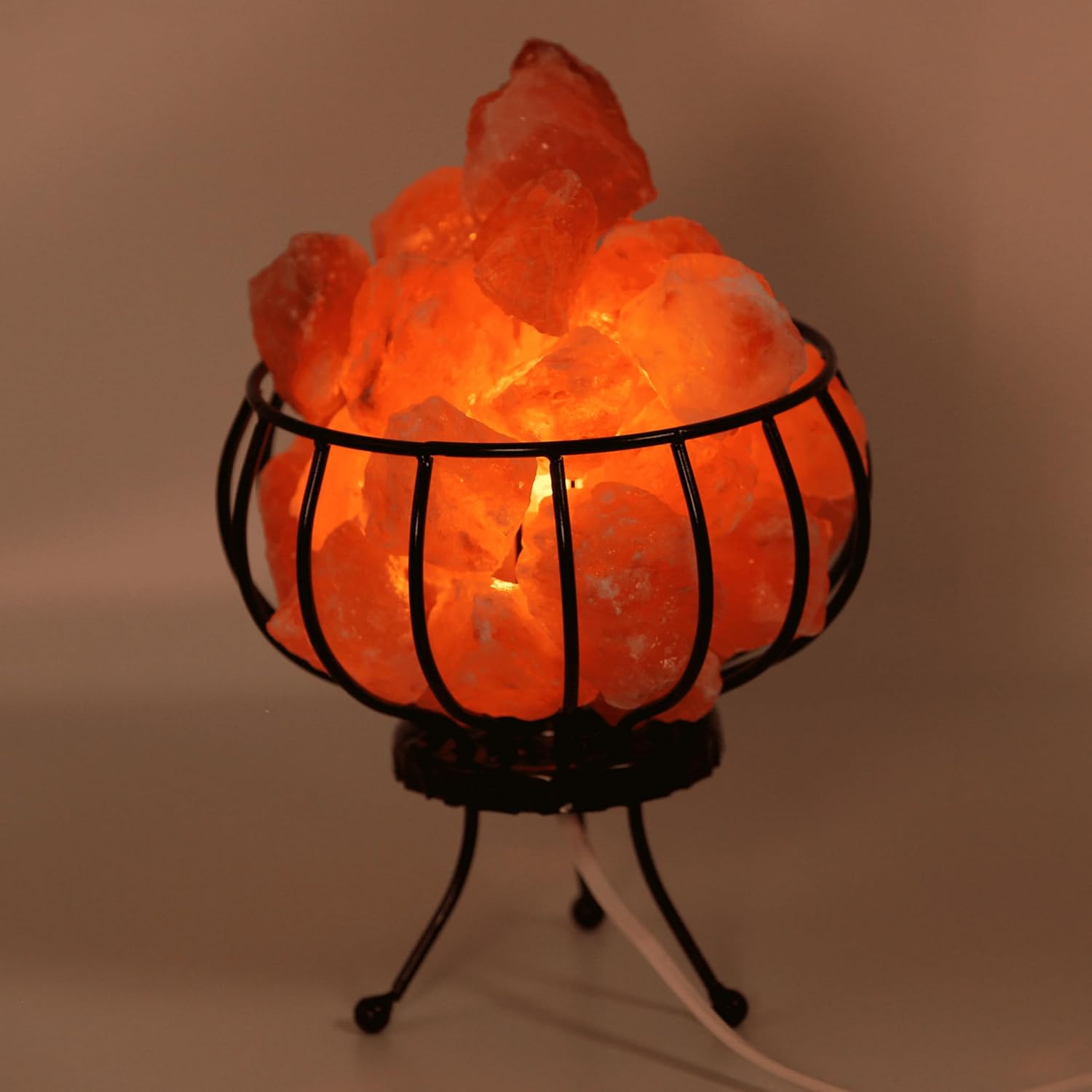 HAF Salt lamp metal basket / fire basket with salt chunks salt stones real natural salt from the mountain provides a nice feel-good atmosphere in the room thanks to its pleasant warm light