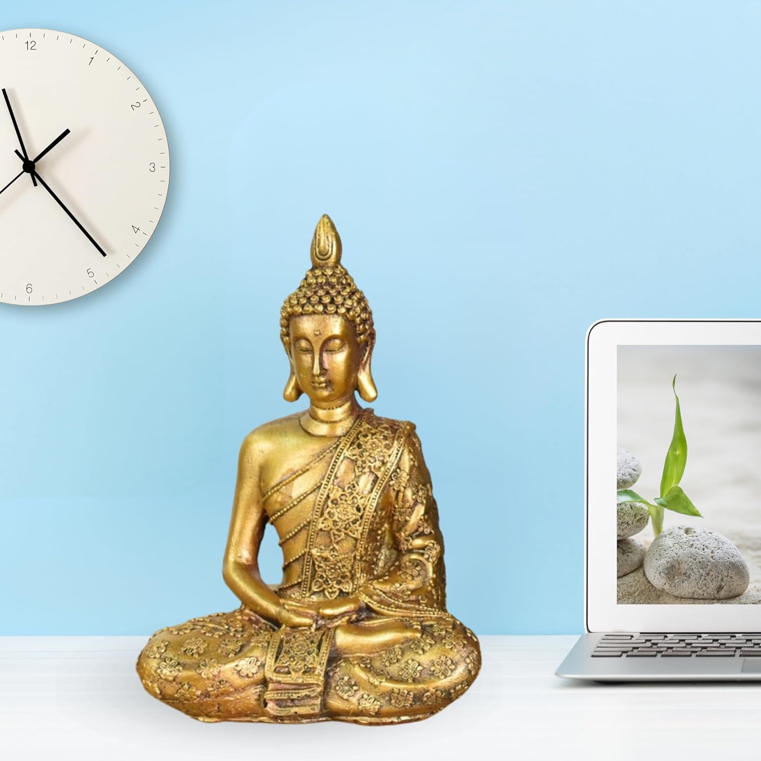 Zen'Light - Buddha-Kopf-Figur Sanci - Dekoration für Zen, Meditation und Feng-Shui - Geschenk für entspannende und spirituelle Atmosphäre - Buddha-Statue - Höhe: 18 cm - Farbe: Gold