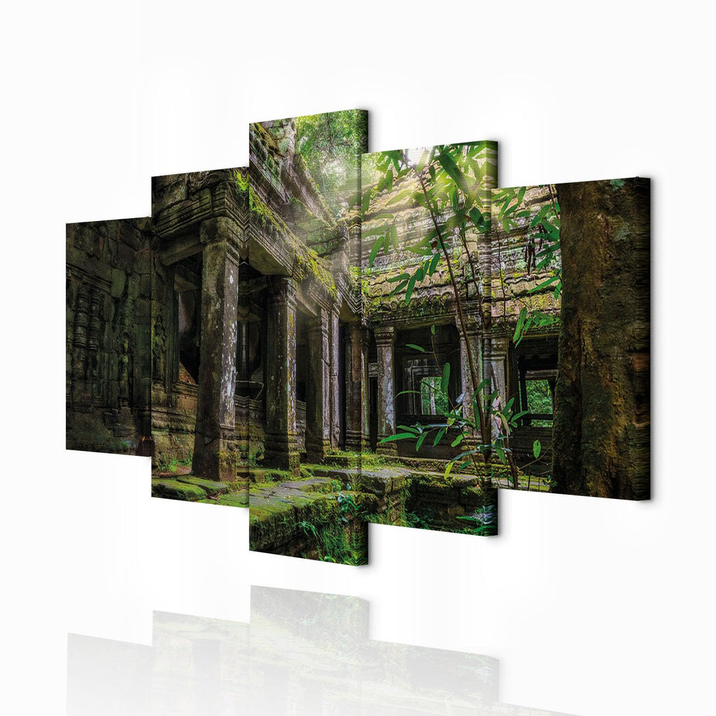 decomonkey Bilder Buddha 200x100 cm 5 Teilig Wandbild Groß Leinwandbild XXL Deko Wohnzimmer Schlafzimmer Wanddeko Pictures For Wall Poster Wall Painting Zen Orient