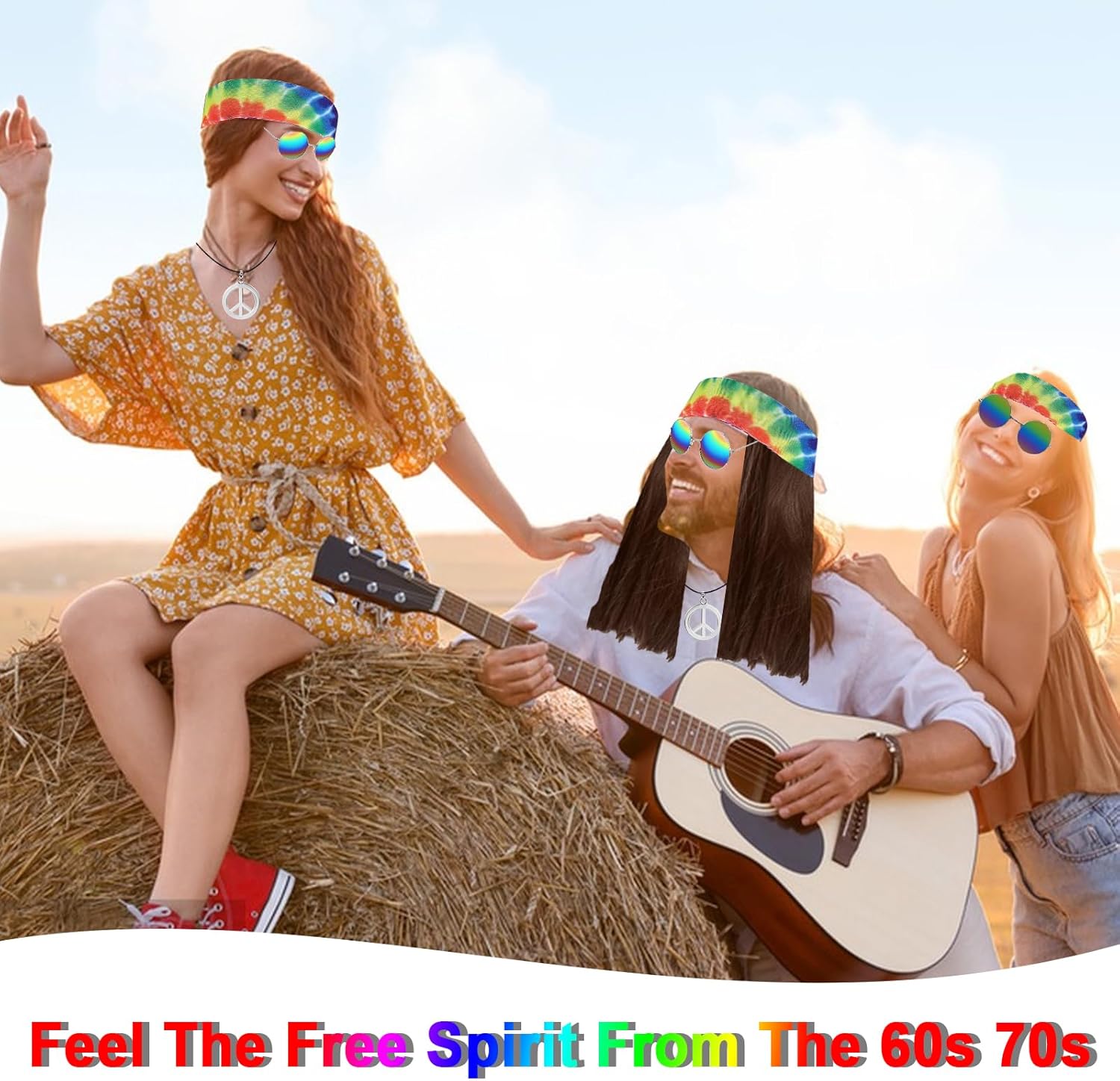 Hippie Costume Flower Power Hippy Clothing Women Men 60s 70s 80s Accessories Set for Carnival Theme Party Halloween Fancy Dress Cosplay Theme Party