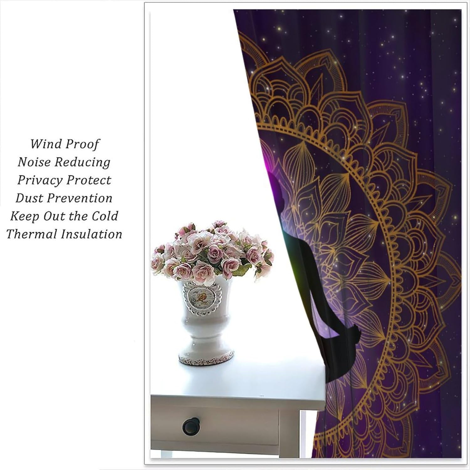 ZhiRain Seven Chakra Curtains Hippie Yoga Meditation Boho Mandala Galaxy Curtain with Rod Pocket for Bedroom Living Room Home Decor Drapes Window Treatments 2 Panels Set 42" W X 45" L