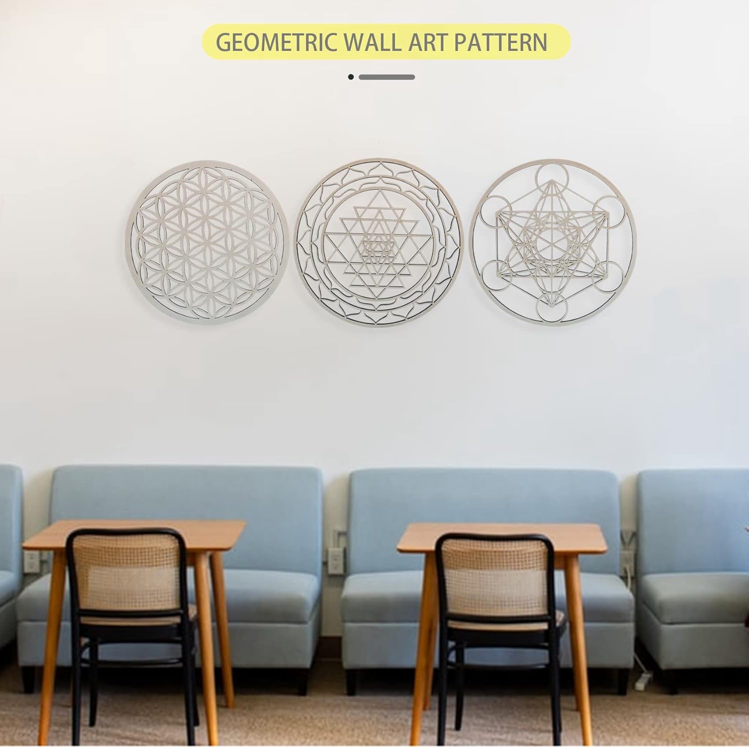 Tiamu 3Pcs Boho Wanddeko, Heilige Geometrie Wandskulptur, Mandala Chakra Wandbild, Minimalistische Wandkunst, Des Lebens Wandkunst, Yoga Meditationsraum Buddha Harmonisches Wanddeko (30cm)